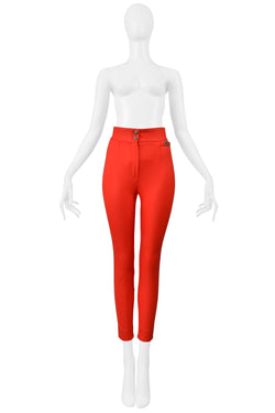 DOLCE & GABBANA RED SKINNY PANTS WITH BLACK PIPING AND LOGO