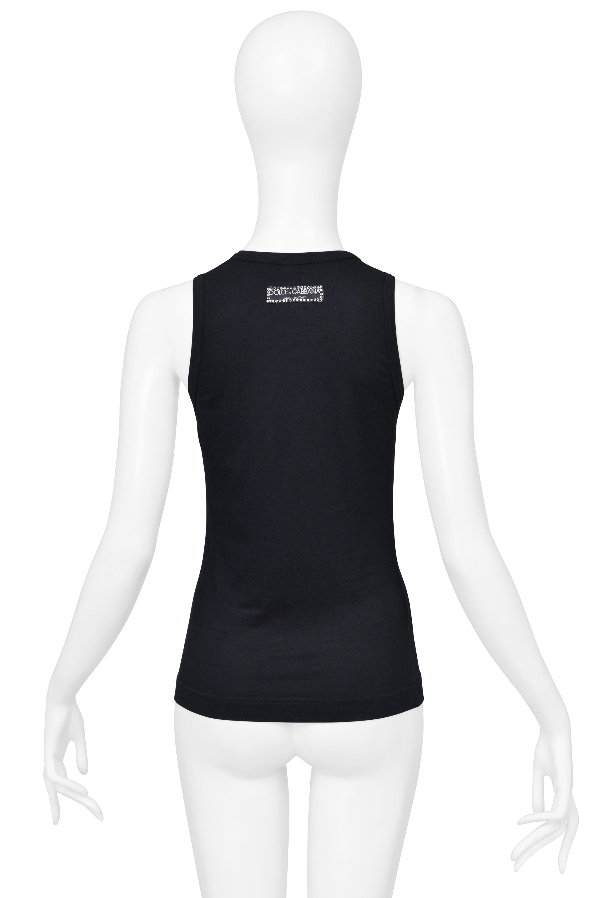 DOLCE & GABBANA RHINESTONE "LIKE A VIRGIN"  BLACK TANK TOP
