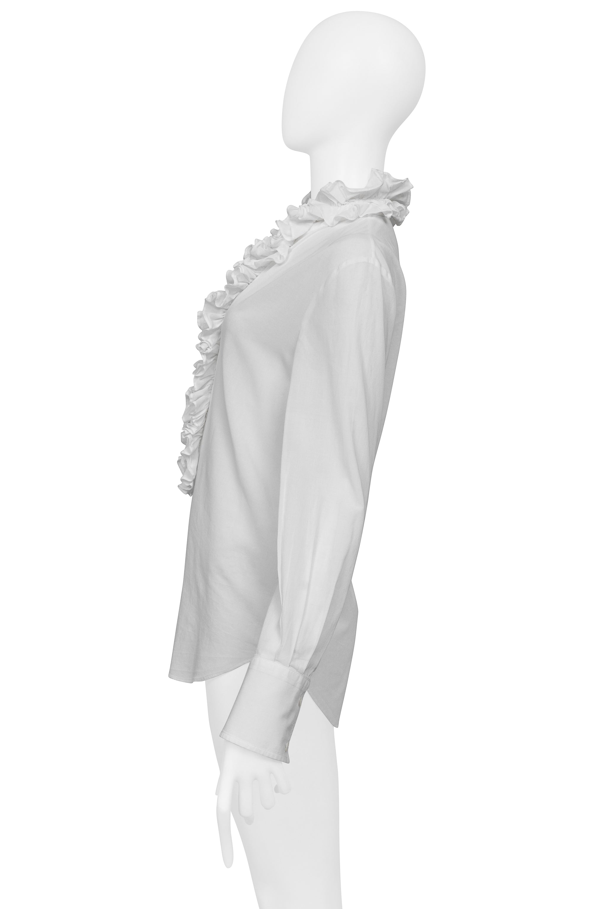  DOLCE & GABBANA WHITE BLOUSE WITH DEEP V NECKLINE & RUFFLES DOLCE & GABBANA WHITE BLOUSE WITH DEEP V NECKLINE & RUFFLES