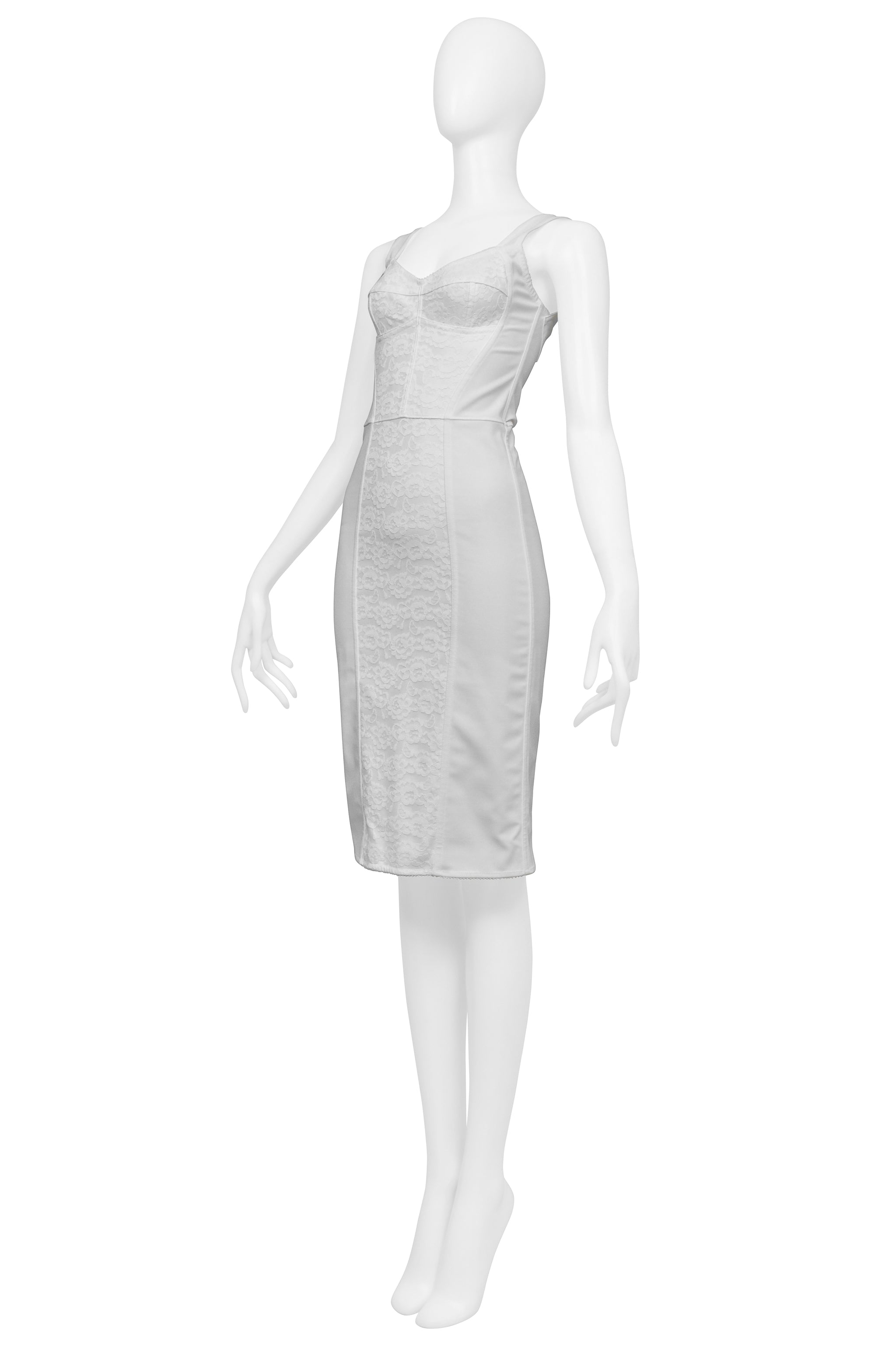DOLCE & GABBANA WHITE BRA DRESS WITH LACE INSETS