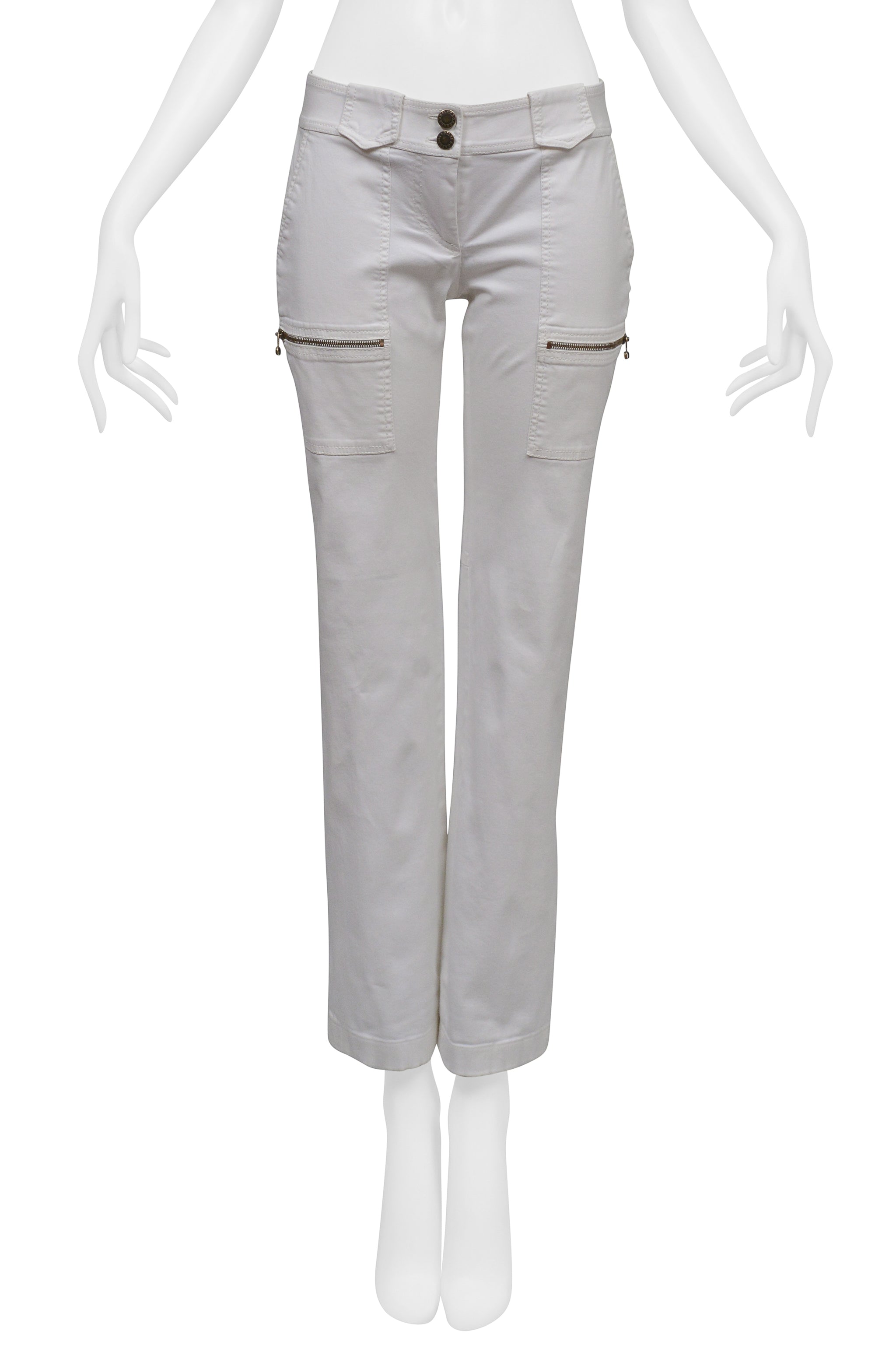 DOLCE & GABBANA WHITE CARGO PANTS WITH ZIPPERS