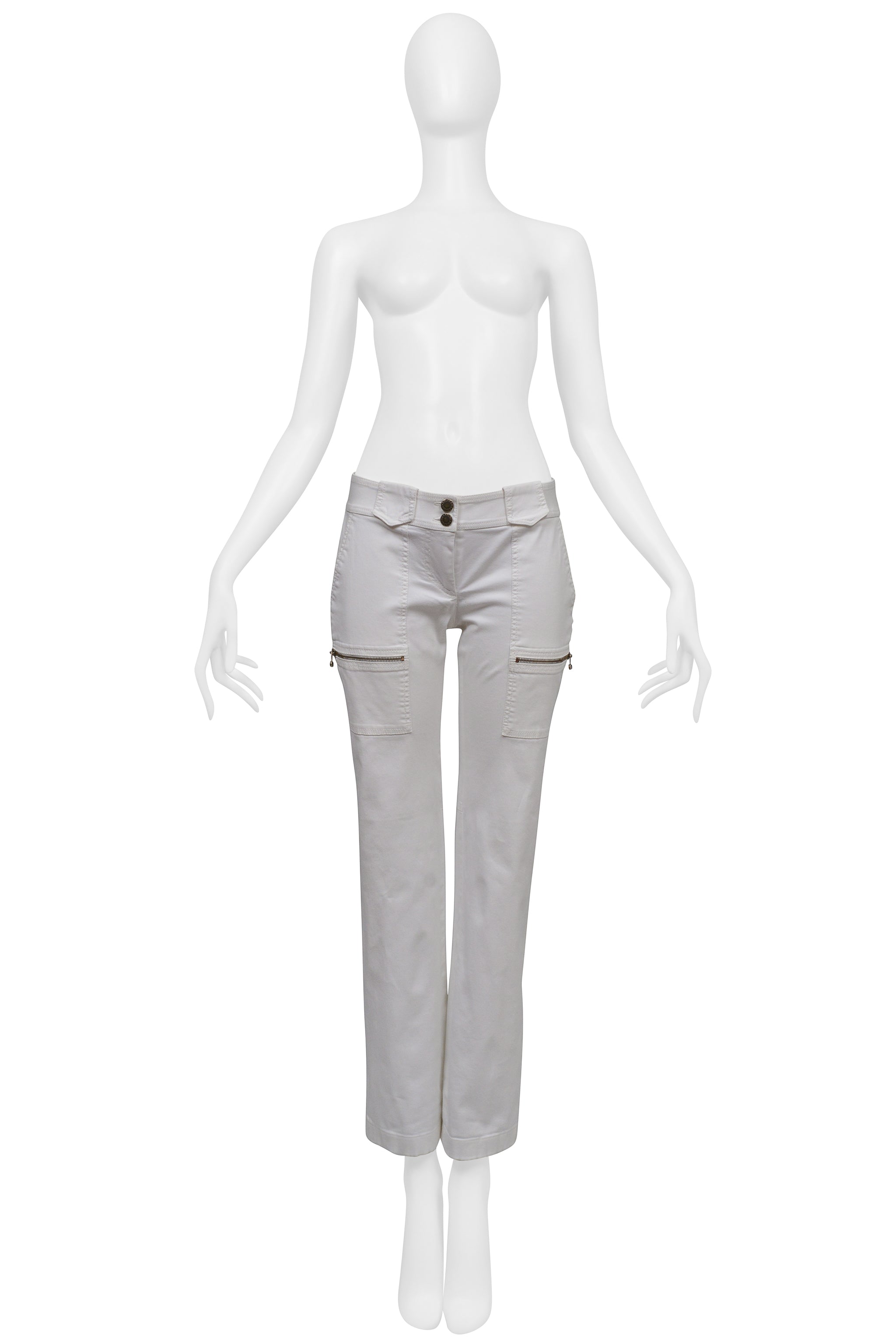 DOLCE & GABBANA WHITE CARGO PANTS WITH ZIPPERS