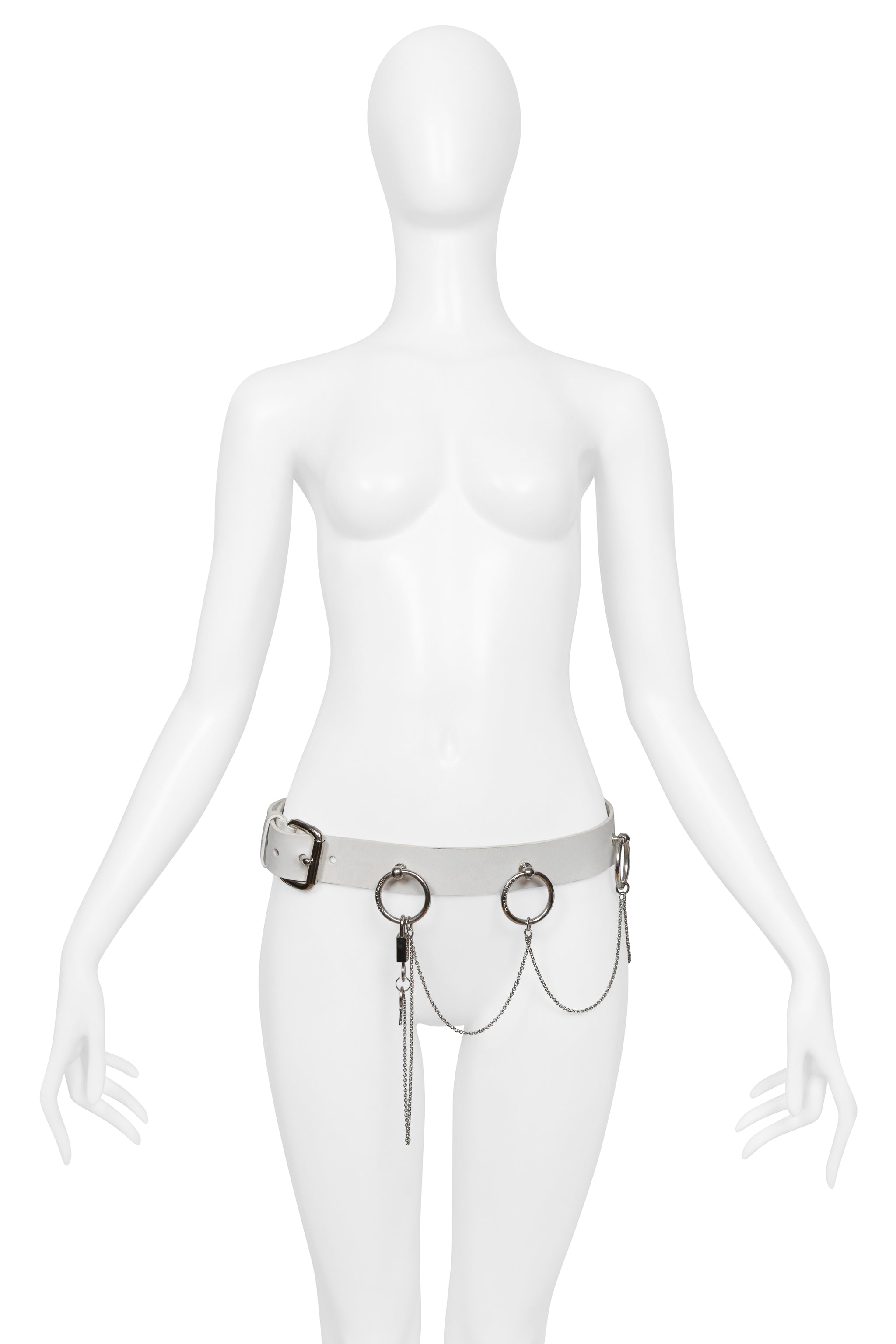 DOLCE & GABBANA WHITE LEATHER BONDAGE BELT WITH SILVER HARDWARE 2003