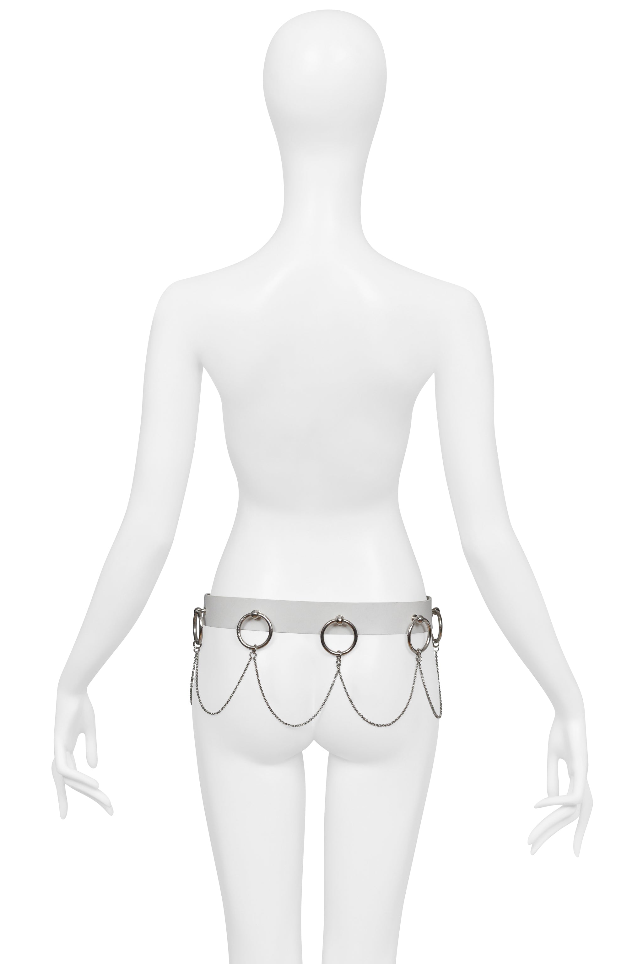 DOLCE & GABBANA WHITE LEATHER BONDAGE BELT WITH SILVER HARDWARE 2003