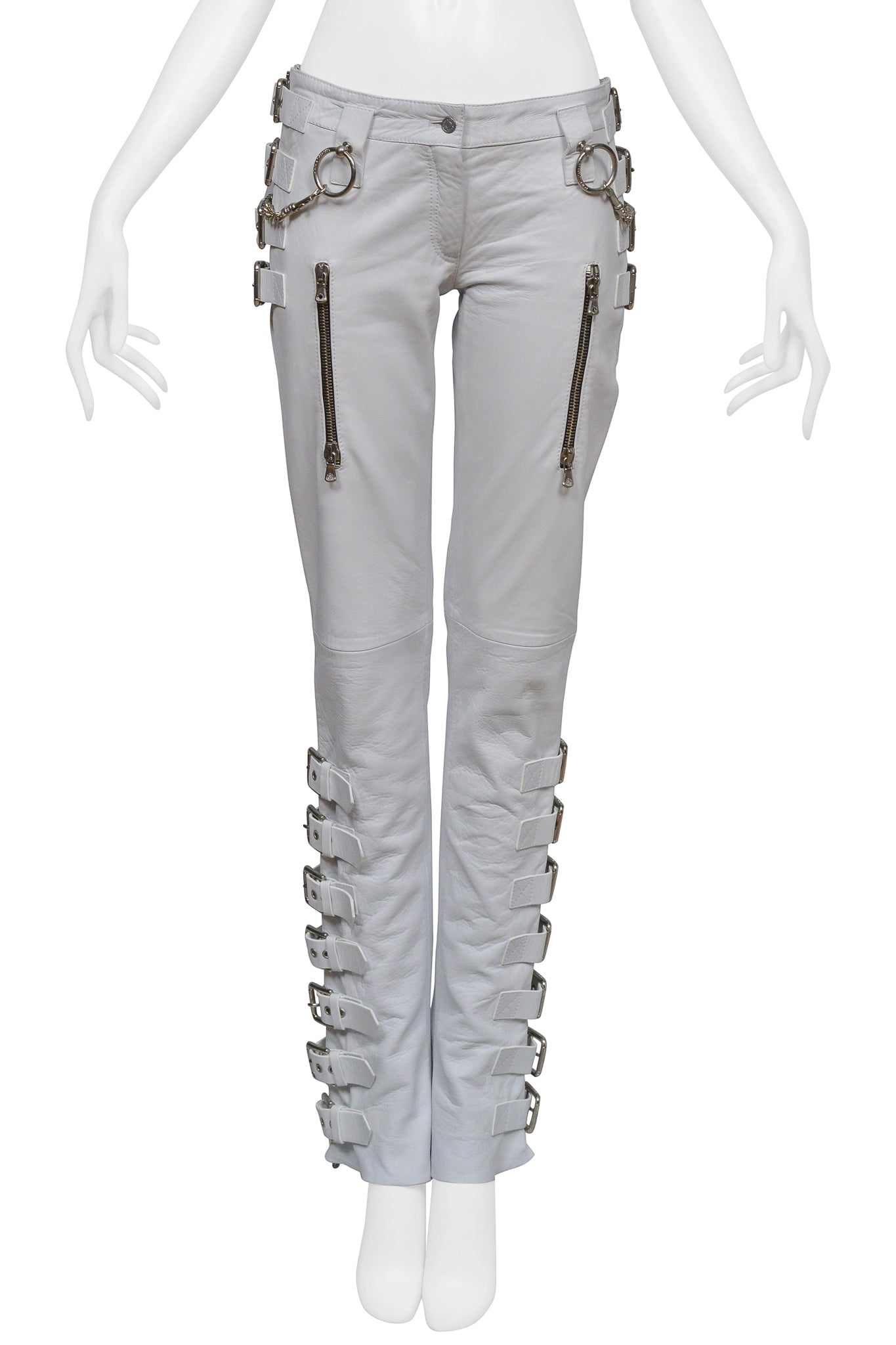 DOLCE & GABBANA WHITE LEATHER BONDAGE PANTS 2003