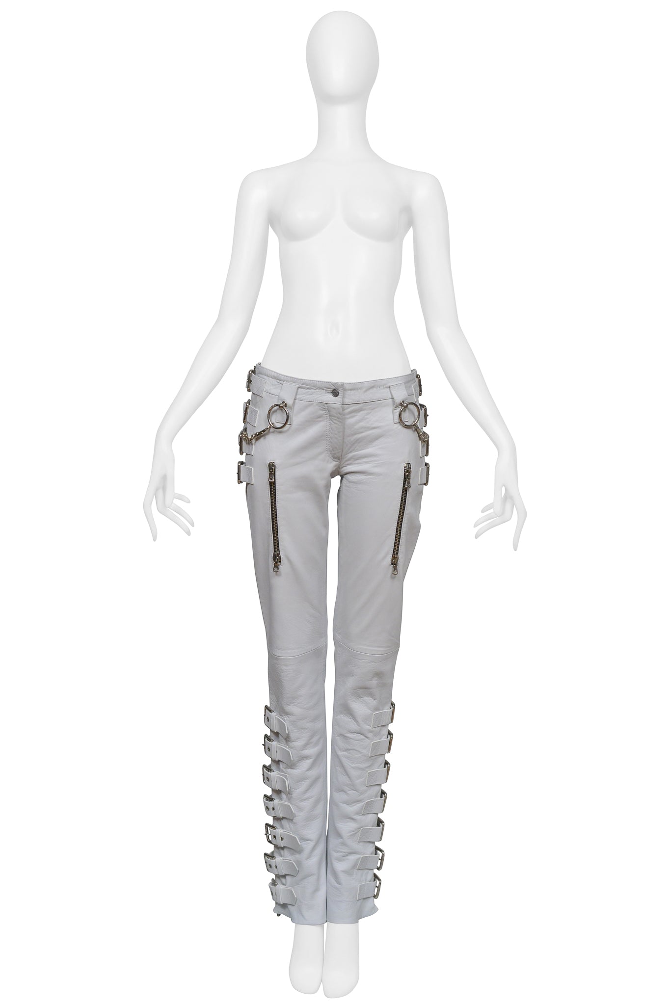 DOLCE & GABBANA WHITE LEATHER BONDAGE PANTS 2003