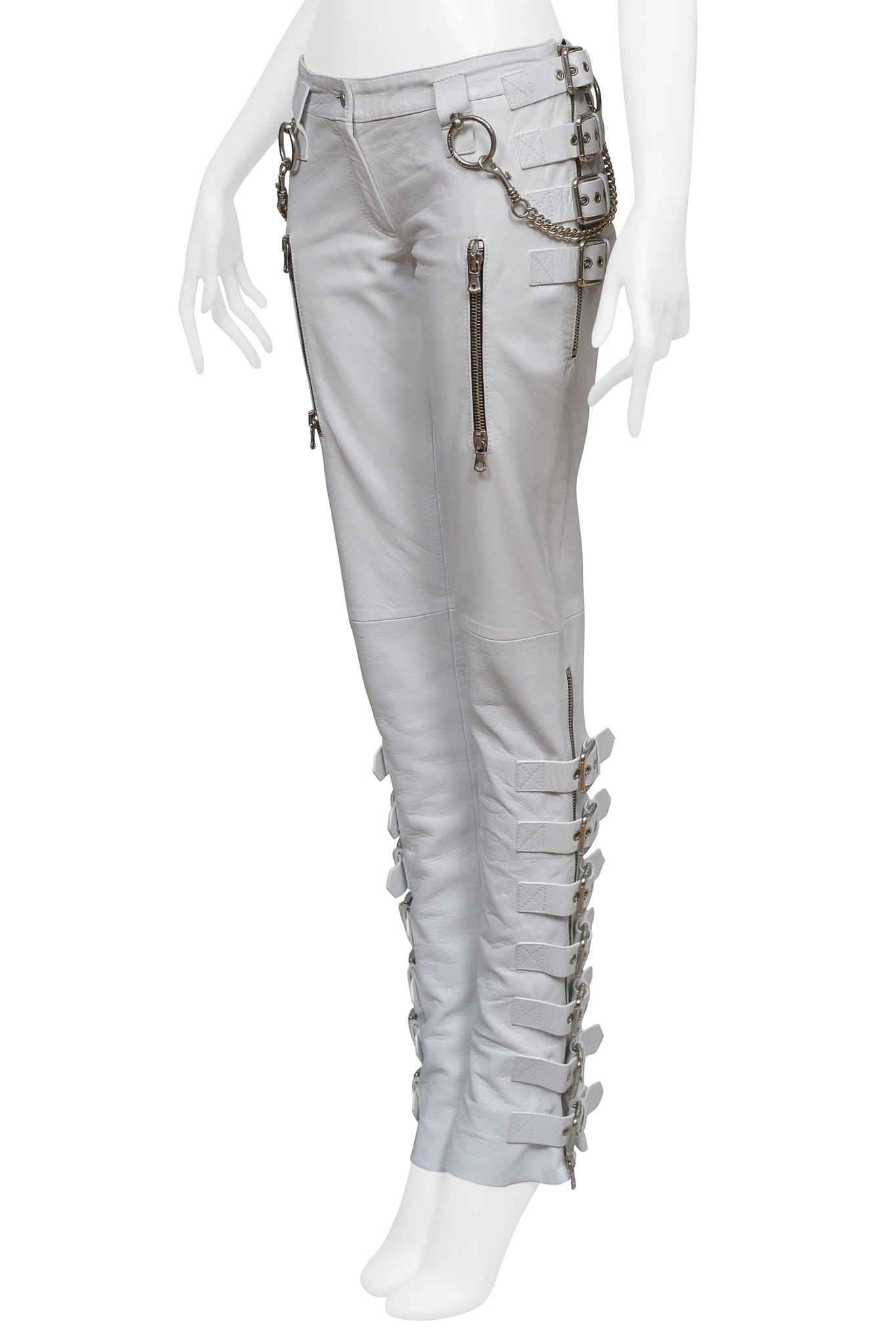 DOLCE & GABBANA WHITE LEATHER BONDAGE PANTS 2003