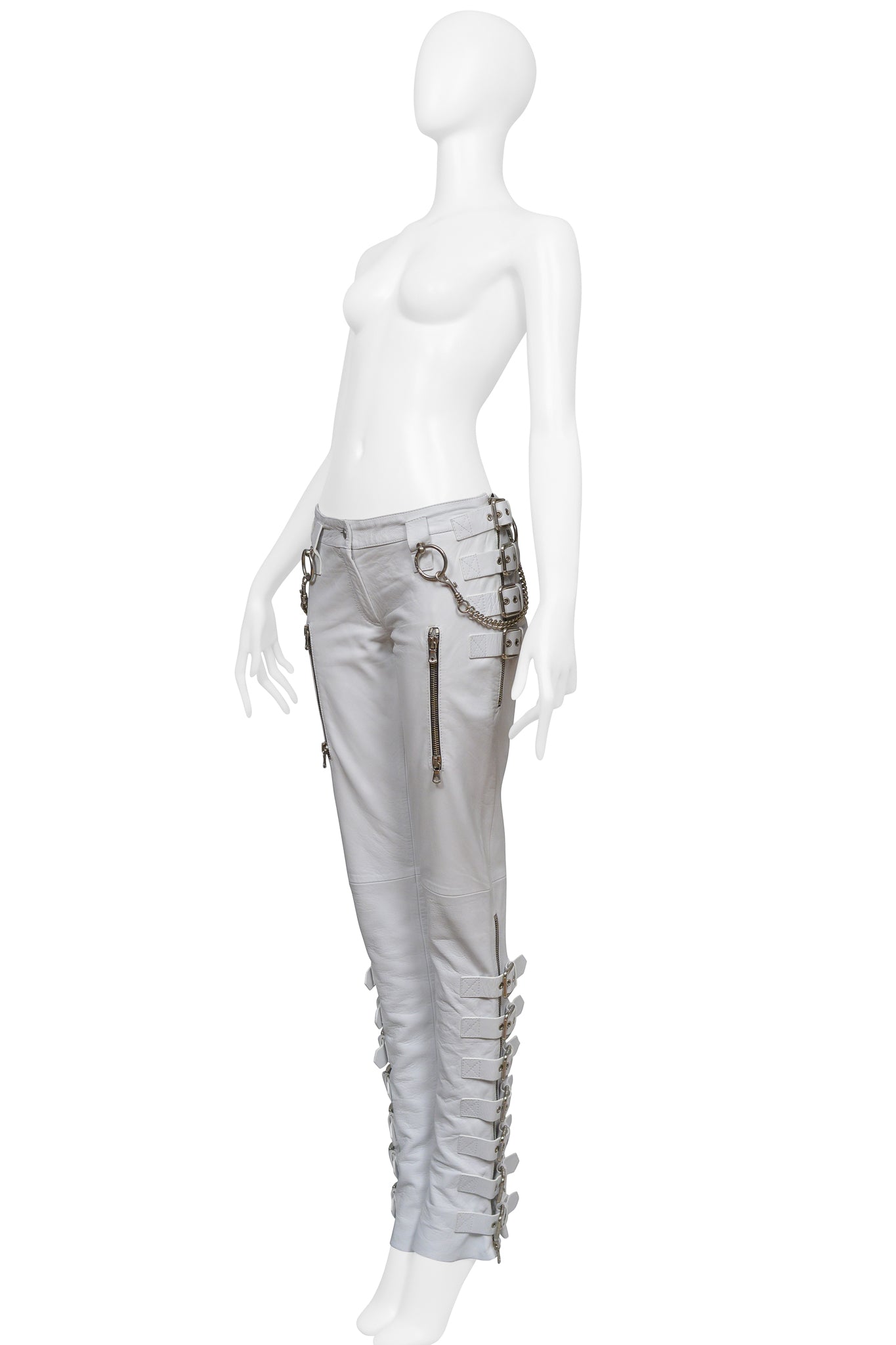 DOLCE & GABBANA WHITE LEATHER BONDAGE PANTS 2003