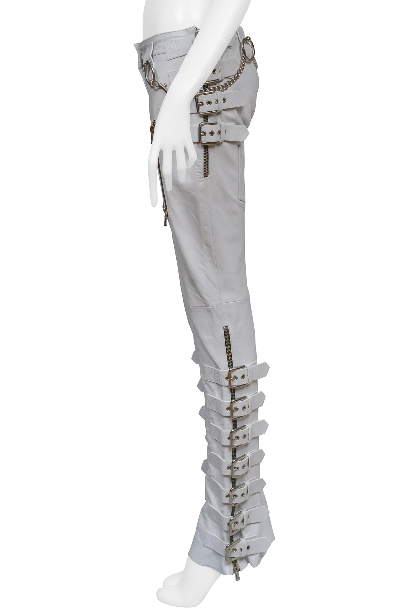 DOLCE & GABBANA WHITE LEATHER BONDAGE PANTS 2003