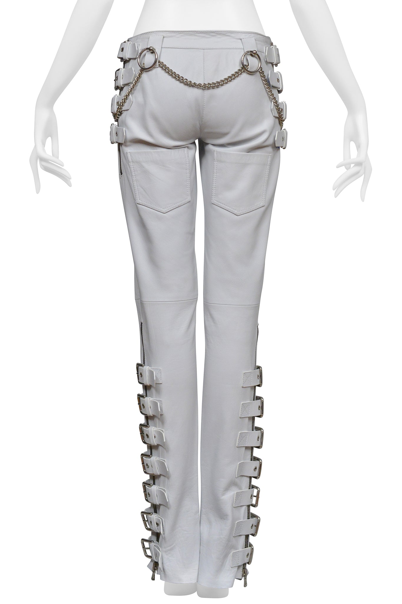 DOLCE & GABBANA WHITE LEATHER BONDAGE PANTS 2003