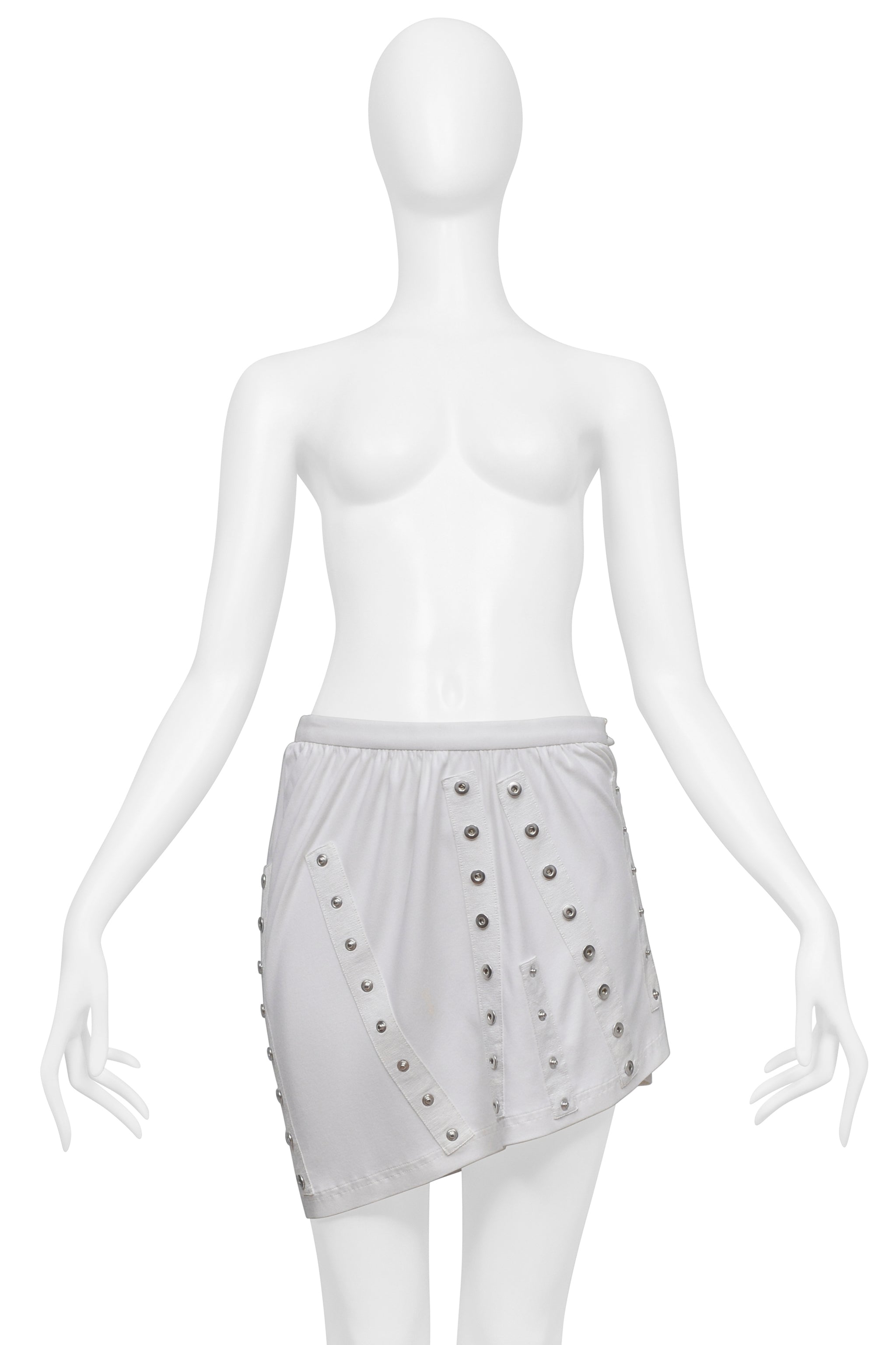 DOLCE & GABBANA WHITE MINI SKIRT WITH EXPOSED TAPE AND SNAPS