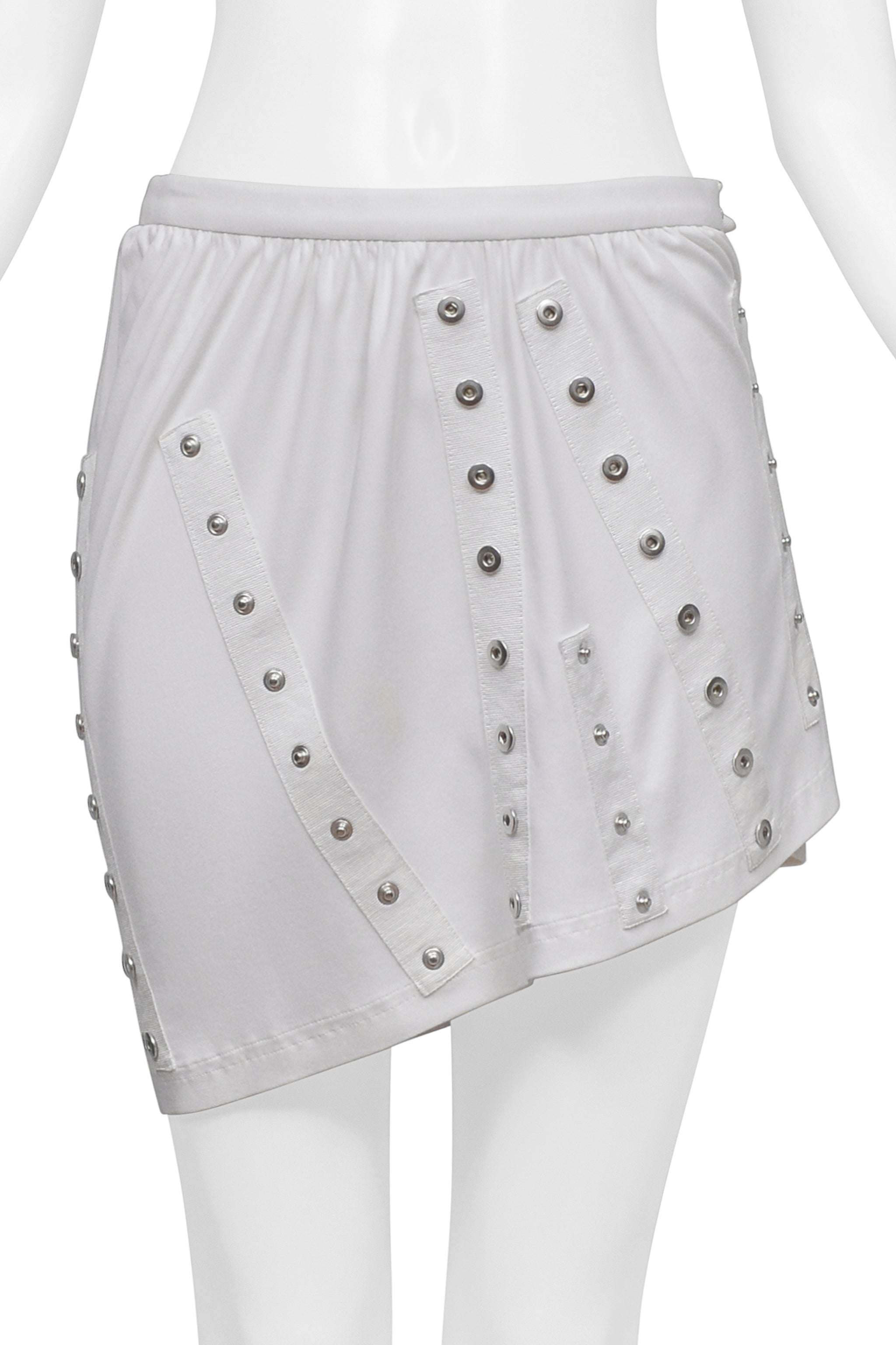 DOLCE & GABBANA WHITE MINI SKIRT WITH EXPOSED TAPE AND SNAPS