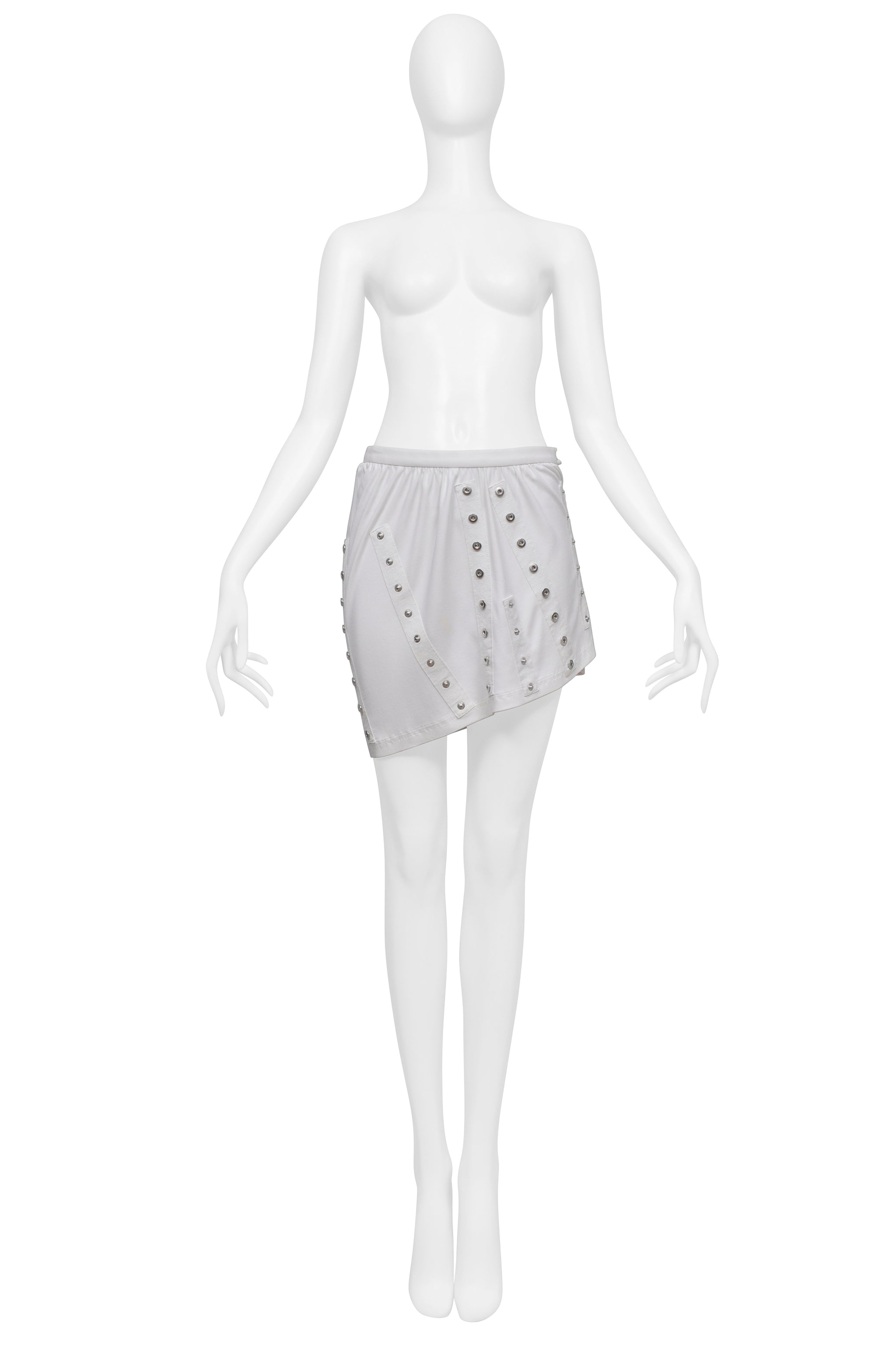 DOLCE & GABBANA WHITE MINI SKIRT WITH EXPOSED TAPE AND SNAPS