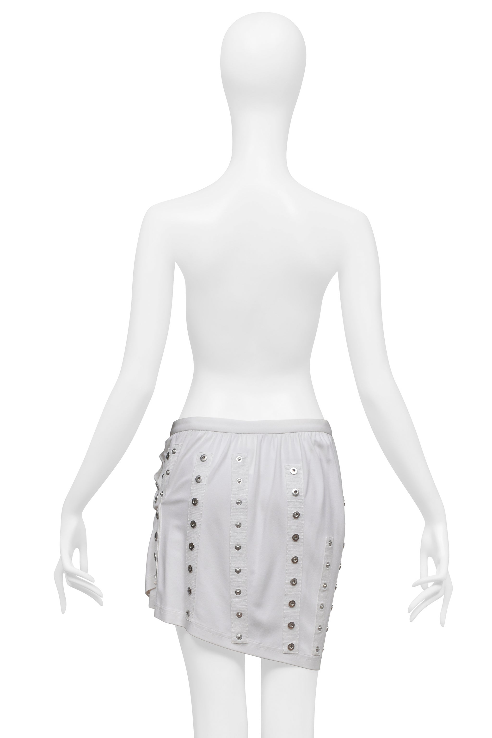 DOLCE & GABBANA WHITE MINI SKIRT WITH EXPOSED TAPE AND SNAPS