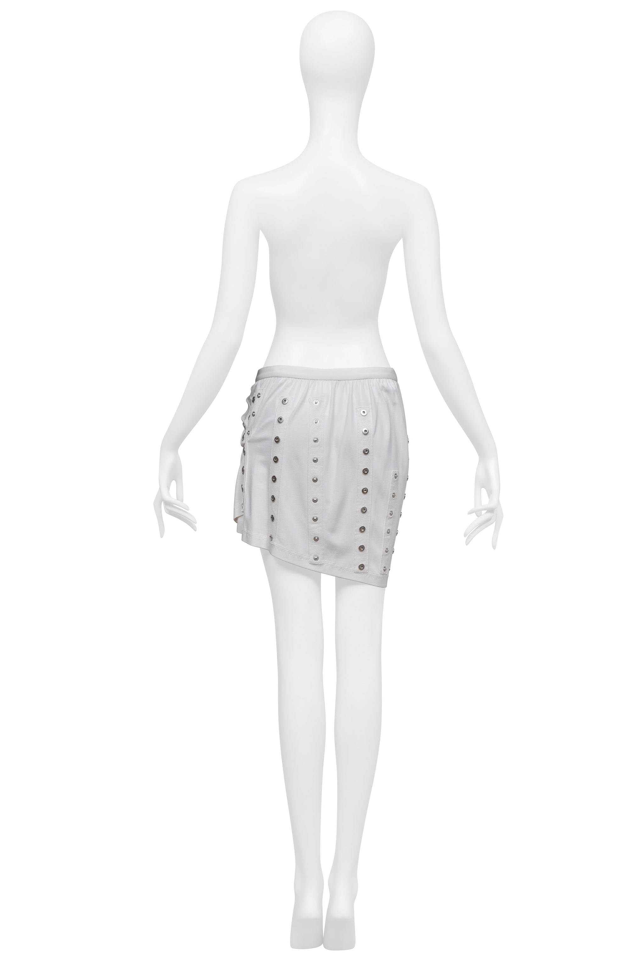 DOLCE & GABBANA WHITE MINI SKIRT WITH EXPOSED TAPE AND SNAPS