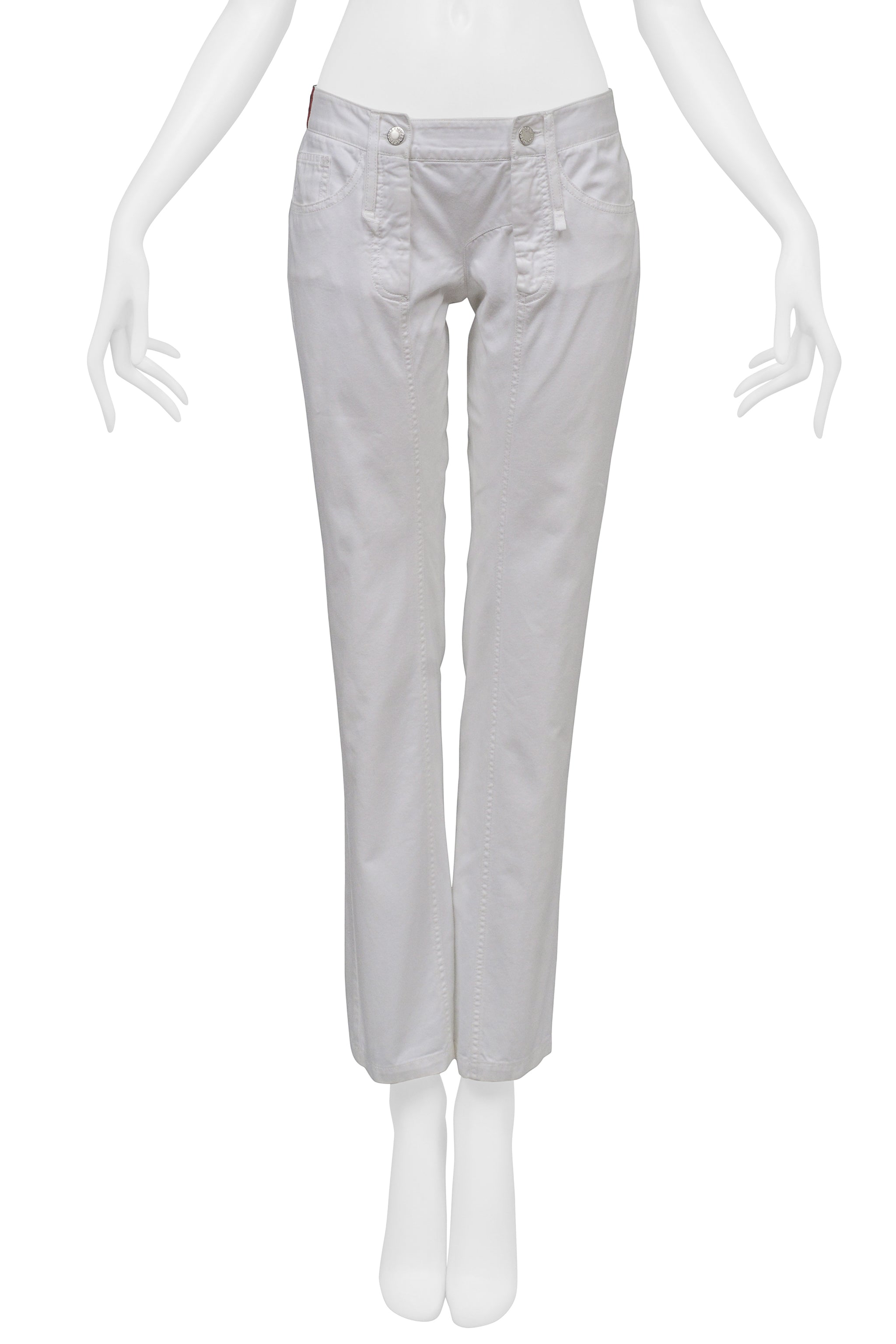 DOLCE & GABBANA WHITE PANTS GIANT BELT LOOPS AND LOVE PATCH