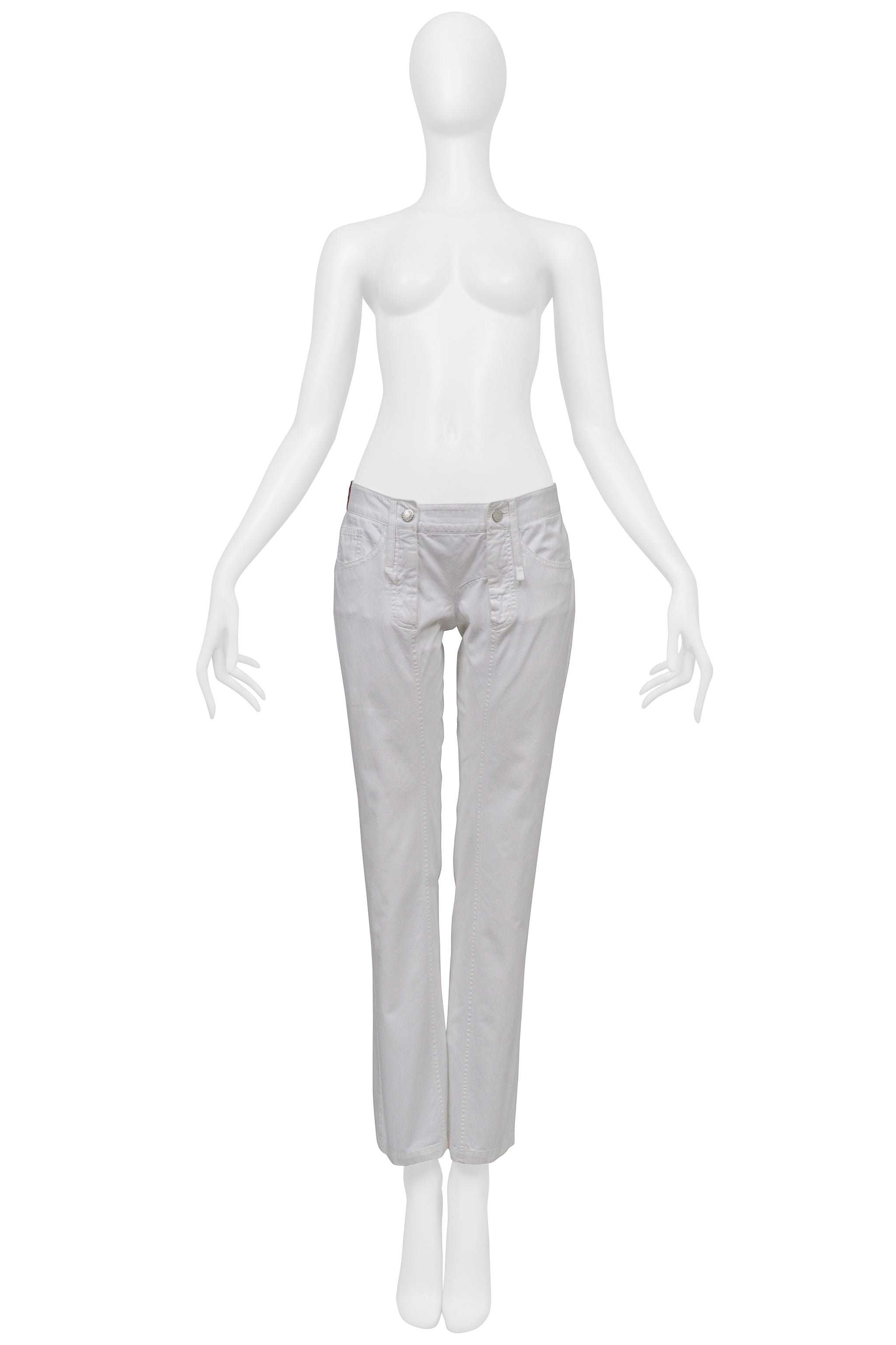 DOLCE & GABBANA WHITE PANTS GIANT BELT LOOPS AND LOVE PATCH