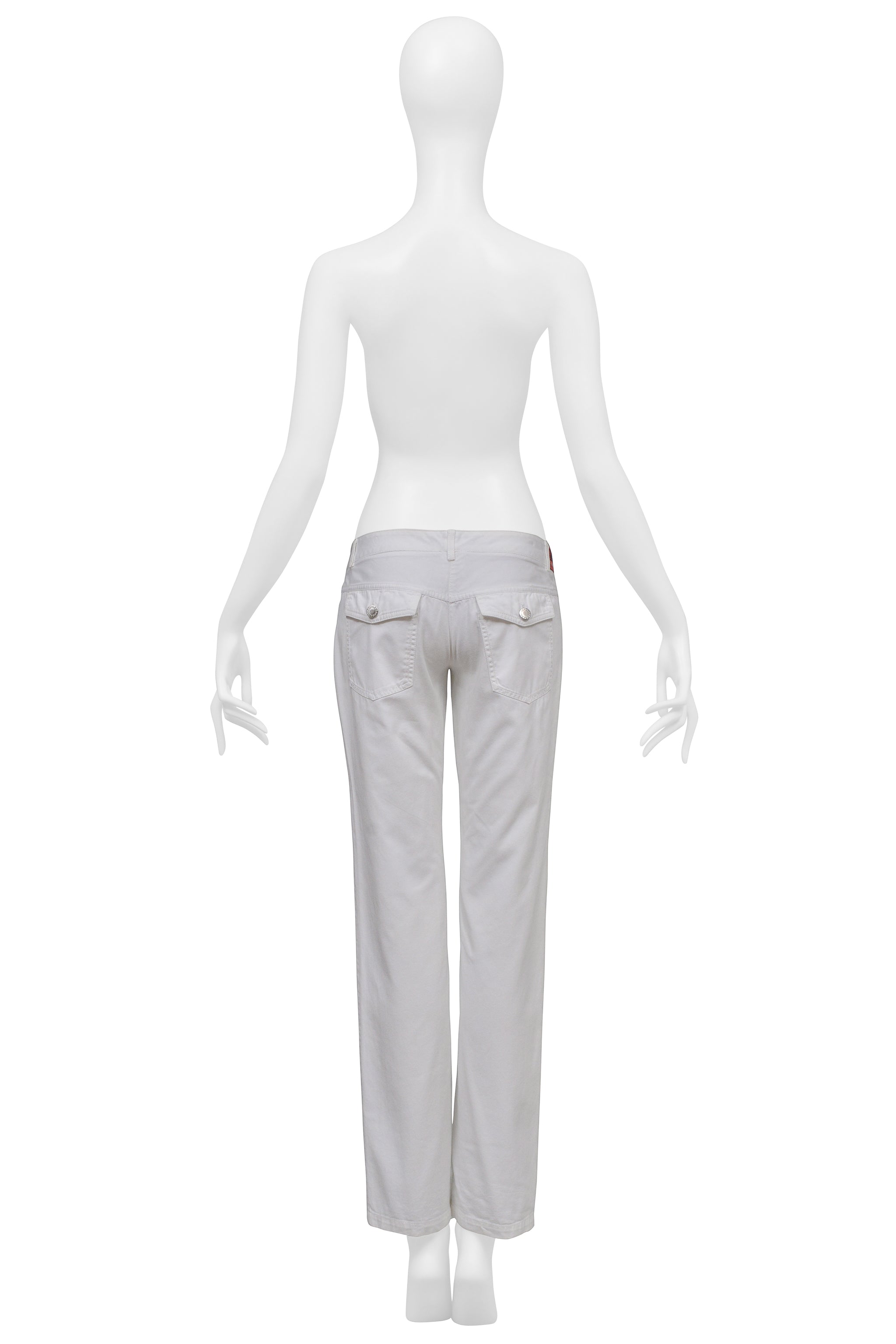 DOLCE & GABBANA WHITE PANTS GIANT BELT LOOPS AND LOVE PATCH
