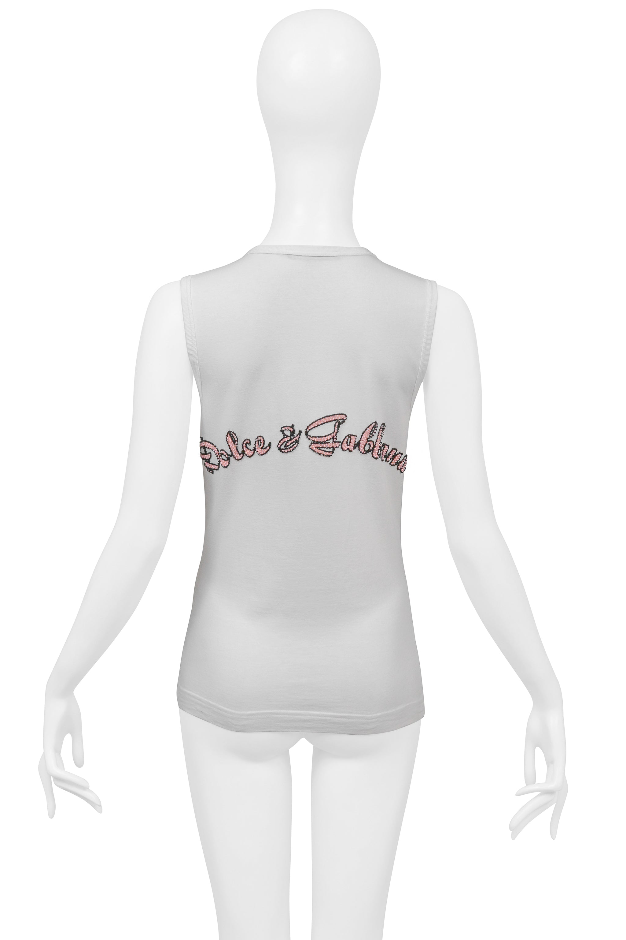 DOLCE & GABBANA WHITE "DIVINE" TANK TOP WITH SEQUIN DAISY DUCK