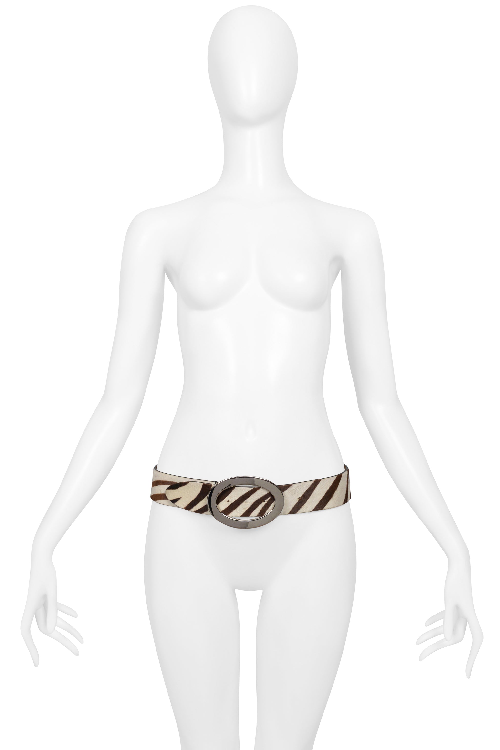 DOLCE & GABBANA ZEBRA PRINT BELT WITH SILVER OVAL BUCKLE