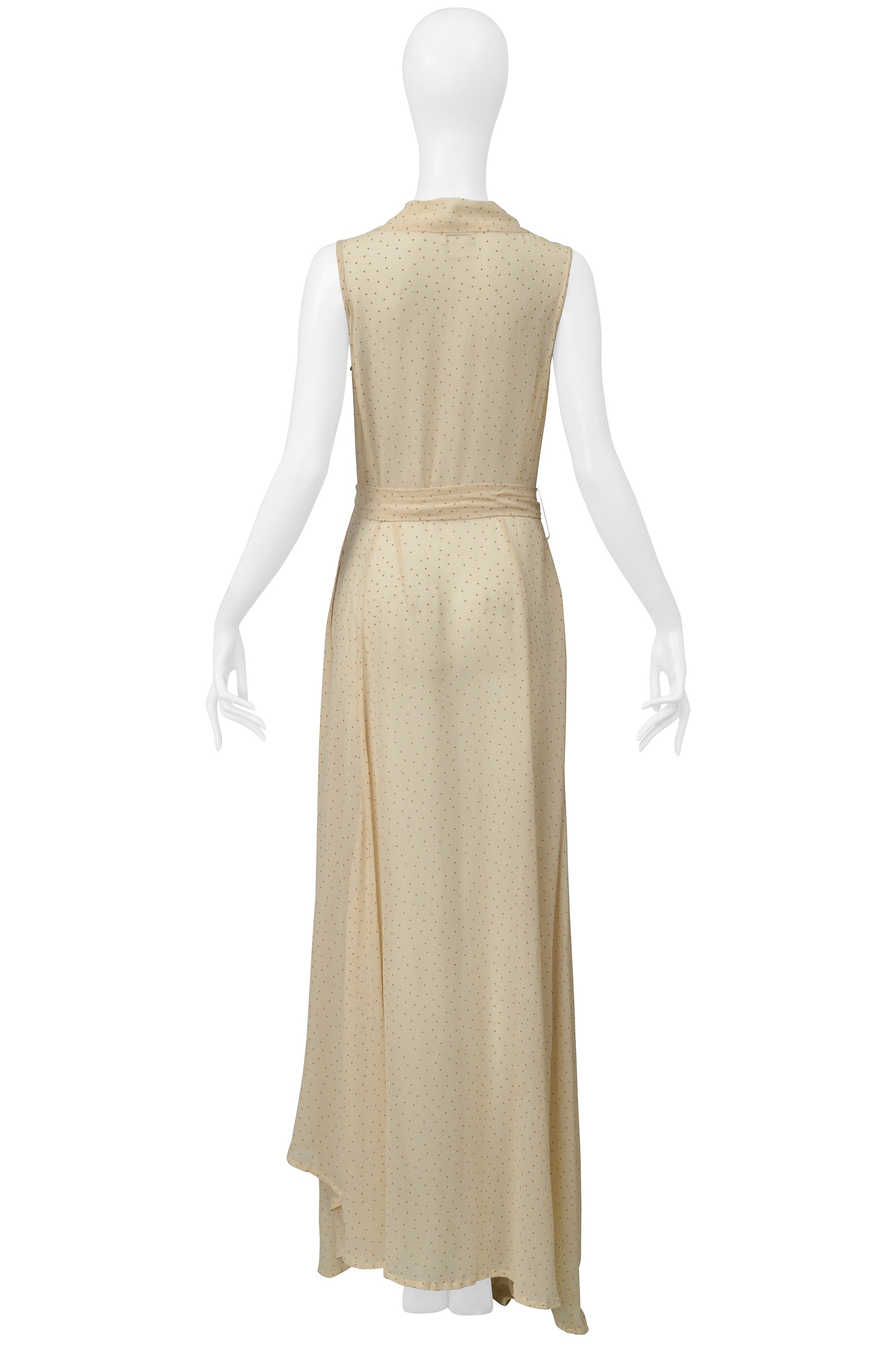 DRIES VAN NOTEN BEIGE & ORANGE CHIFFON POLKA DOT MAXI DRESS 2003