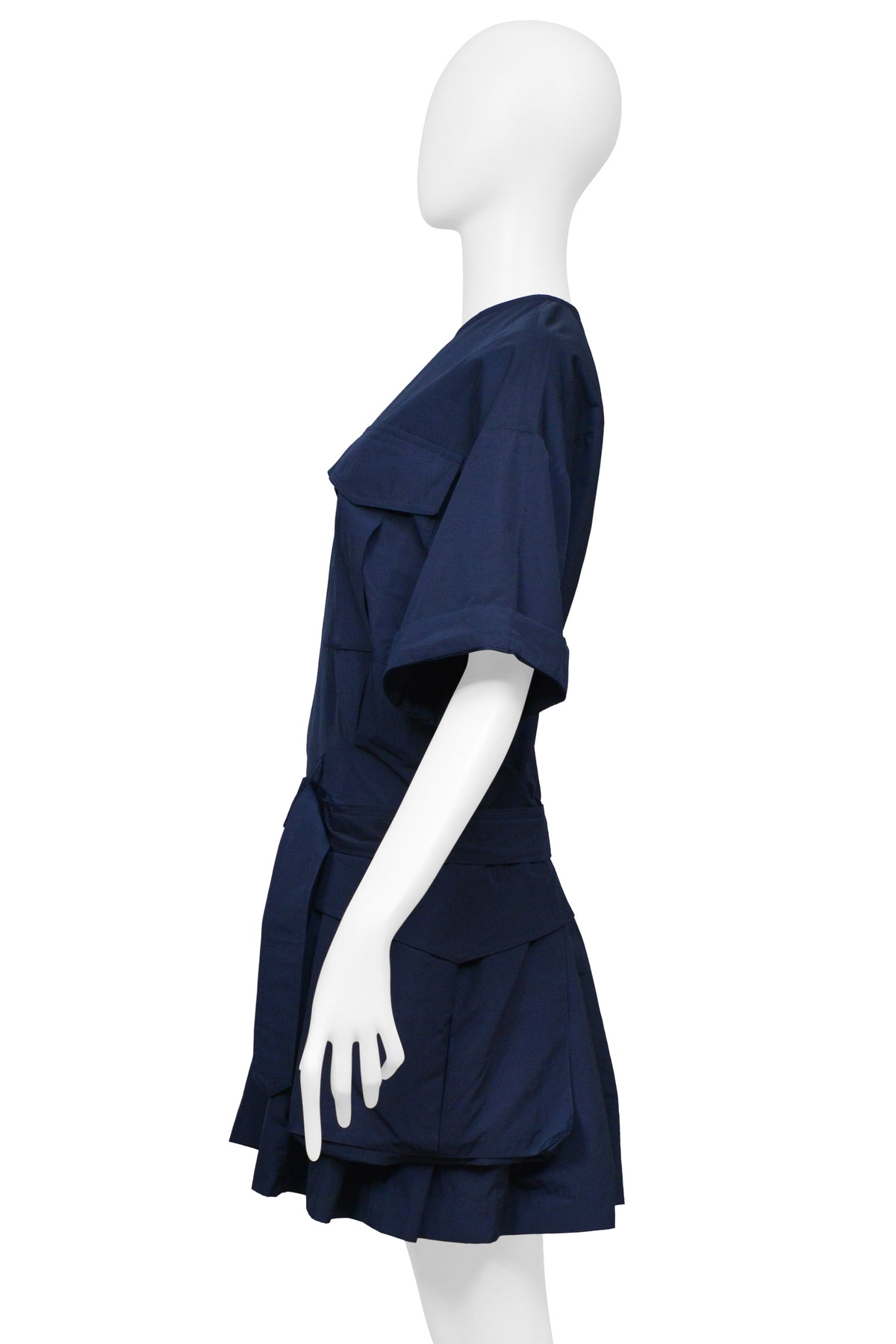 DRIES VAN NOTEN POPLIN NAVY DAY DRESS WITH BELT