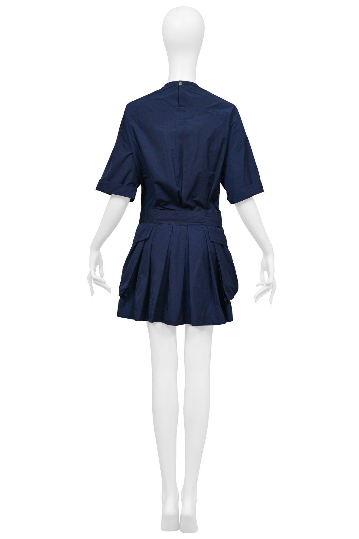 DRIES VAN NOTEN POPLIN NAVY DAY DRESS WITH BELT