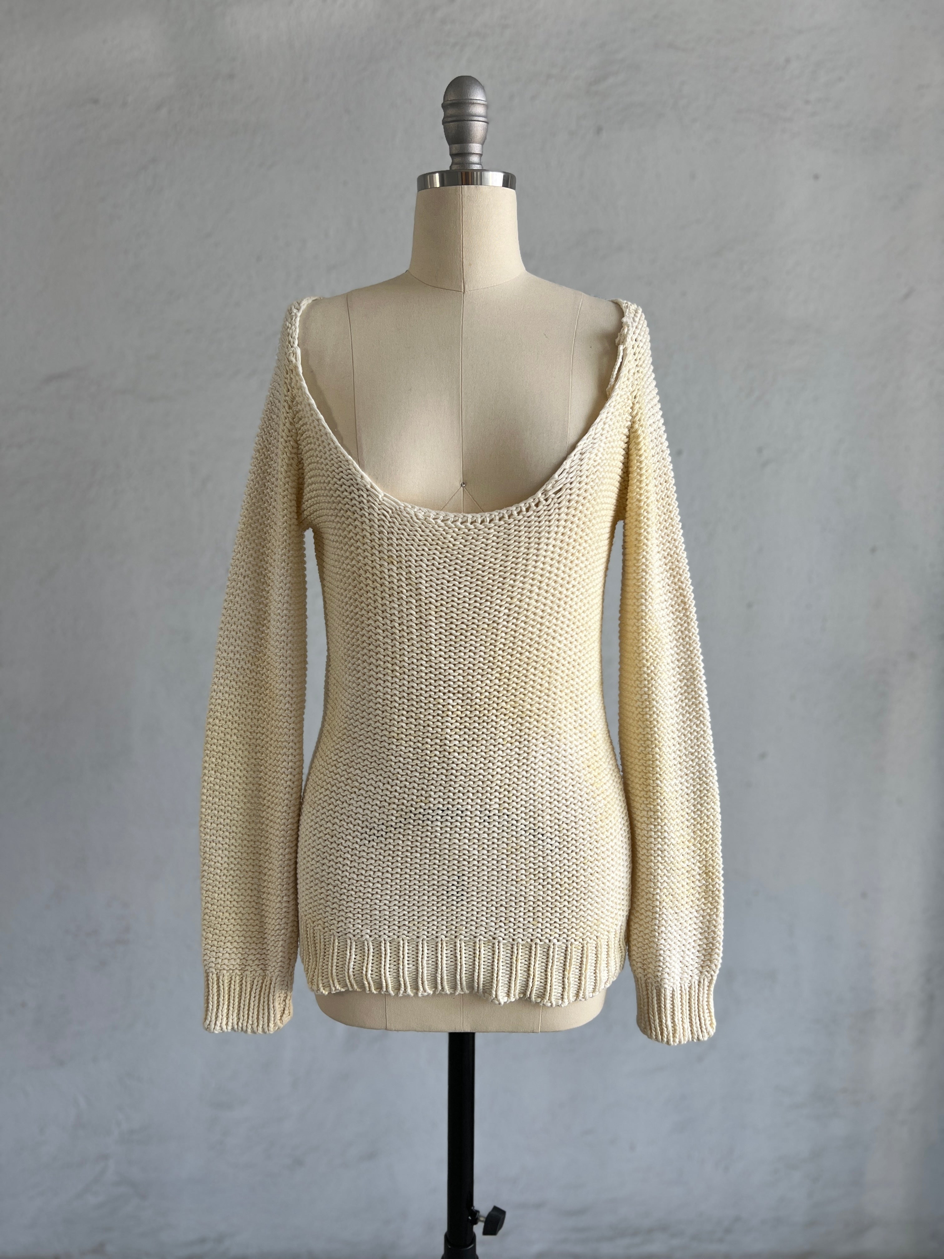 MAISON MARTIN MARGIELA JOAN OF ARC COTTON COATED SWEATER WITH DEEP NECKLINE 2000