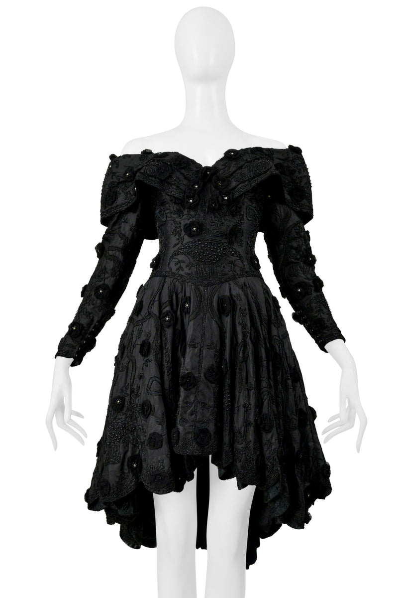 EAVIS & BROWN BLACK BEADED COCKTAIL DRESS