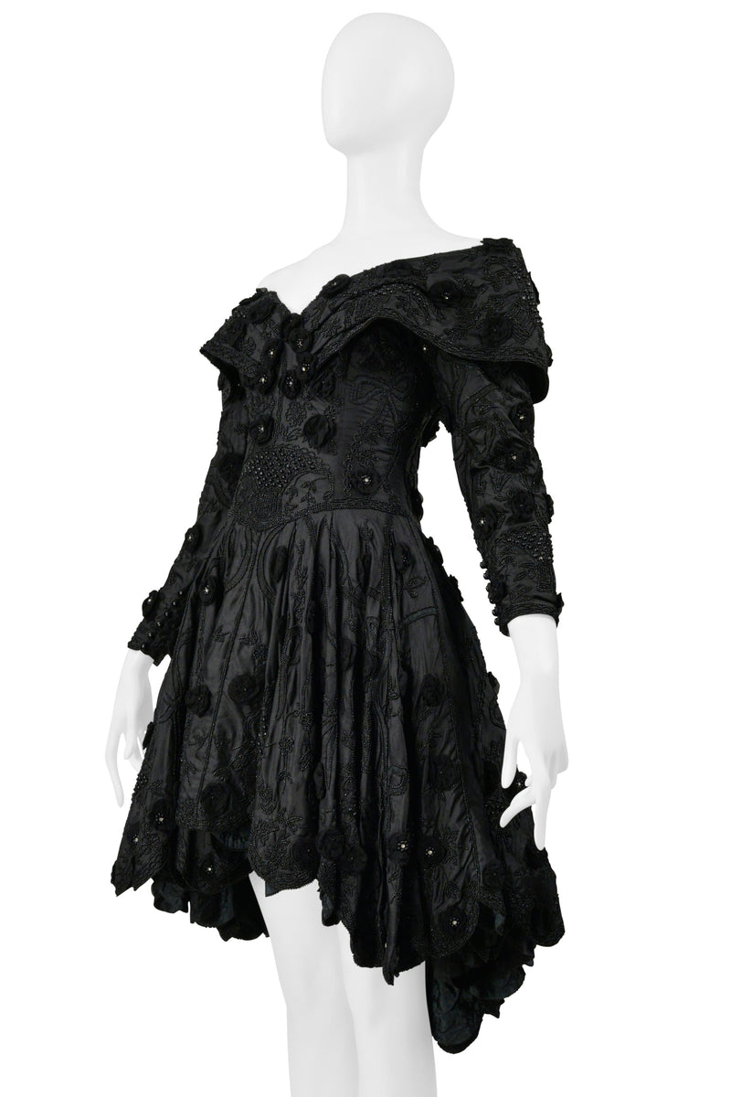 EAVIS & BROWN BLACK BEADED COCKTAIL DRESS