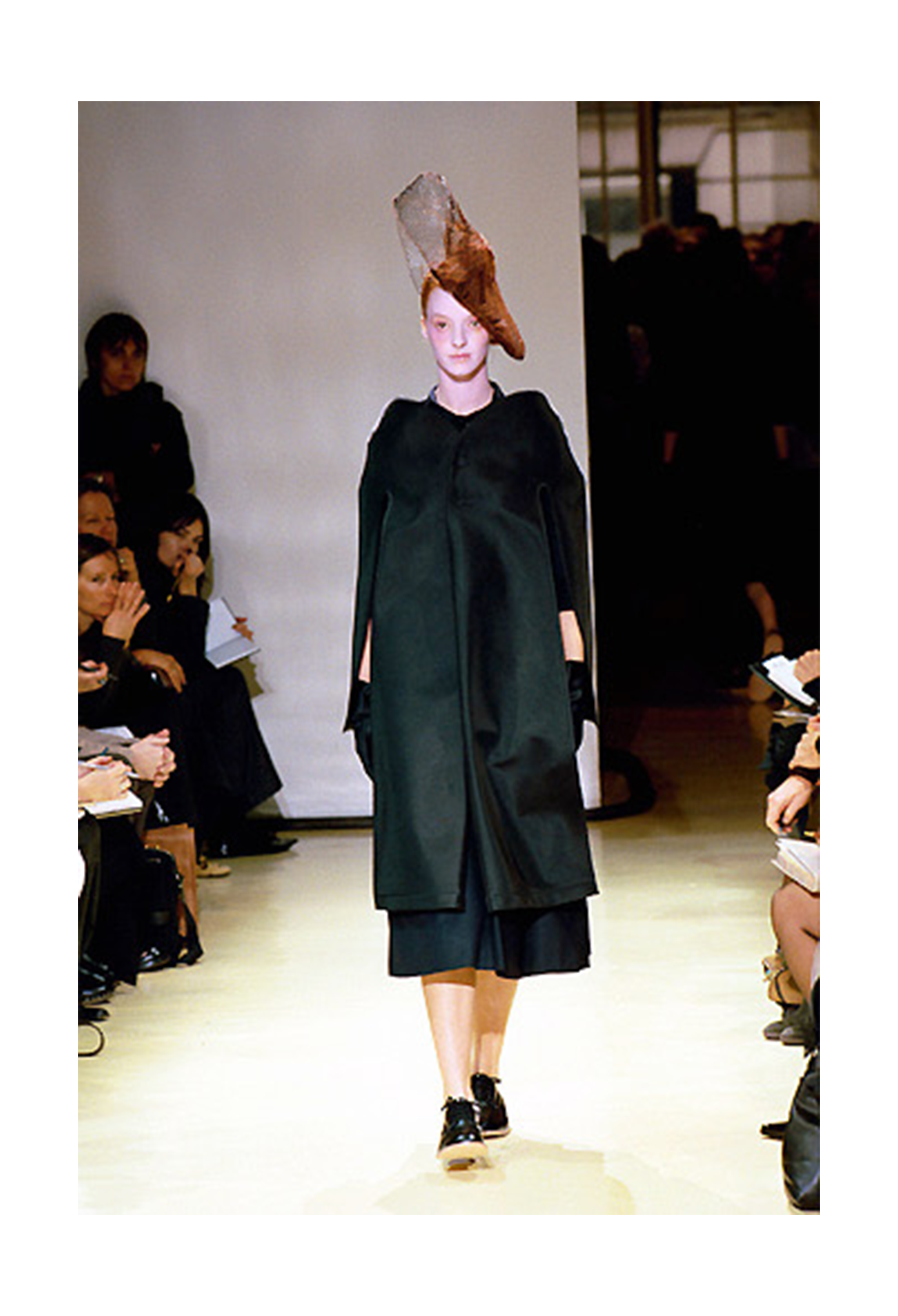 JUNYA WATANABE BLACK SATIN ARCHITECTURAL EVENING COAT WITH CARRY CASE 1999-2000