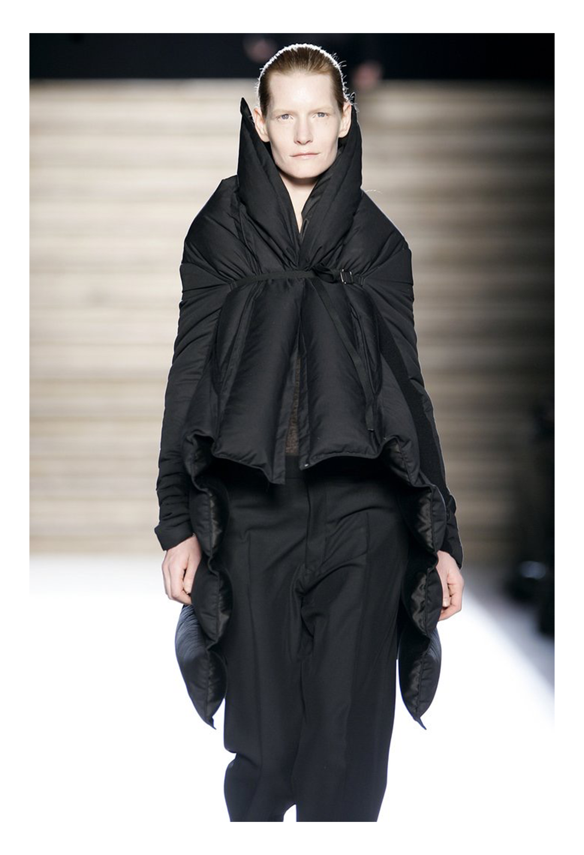 RICK OWENS BLACK SCULPTURAL PUFFER COAT AW 2006