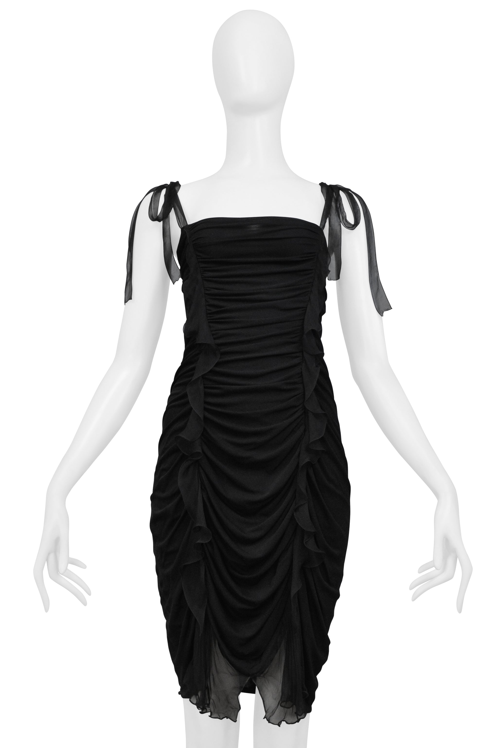 UNGARO BY GIAMBATTISTA VALLI BLACK SILK RUCHED DRESS 2003