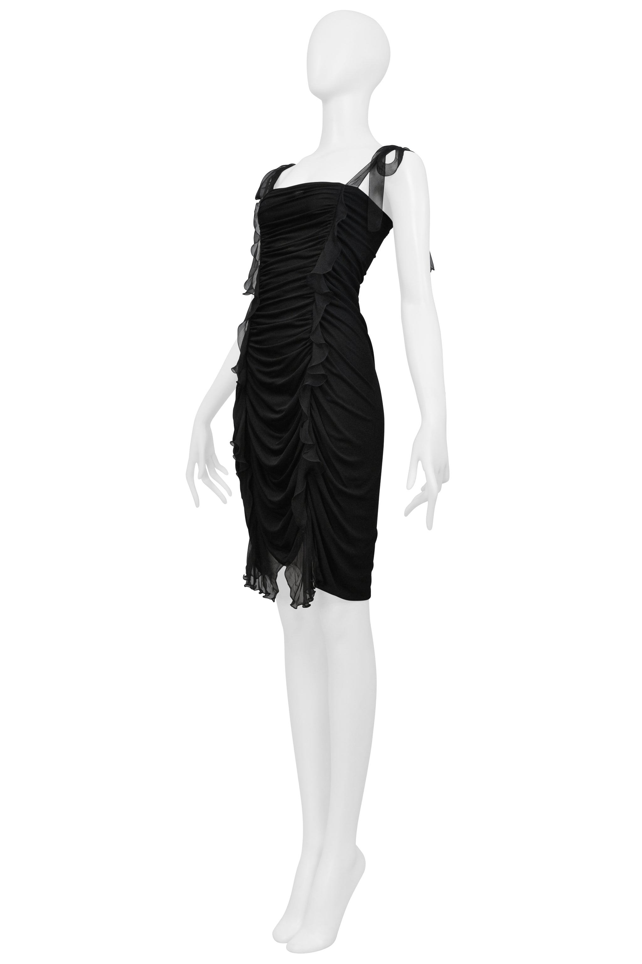 UNGARO BY GIAMBATTISTA VALLI BLACK SILK RUCHED DRESS 2003