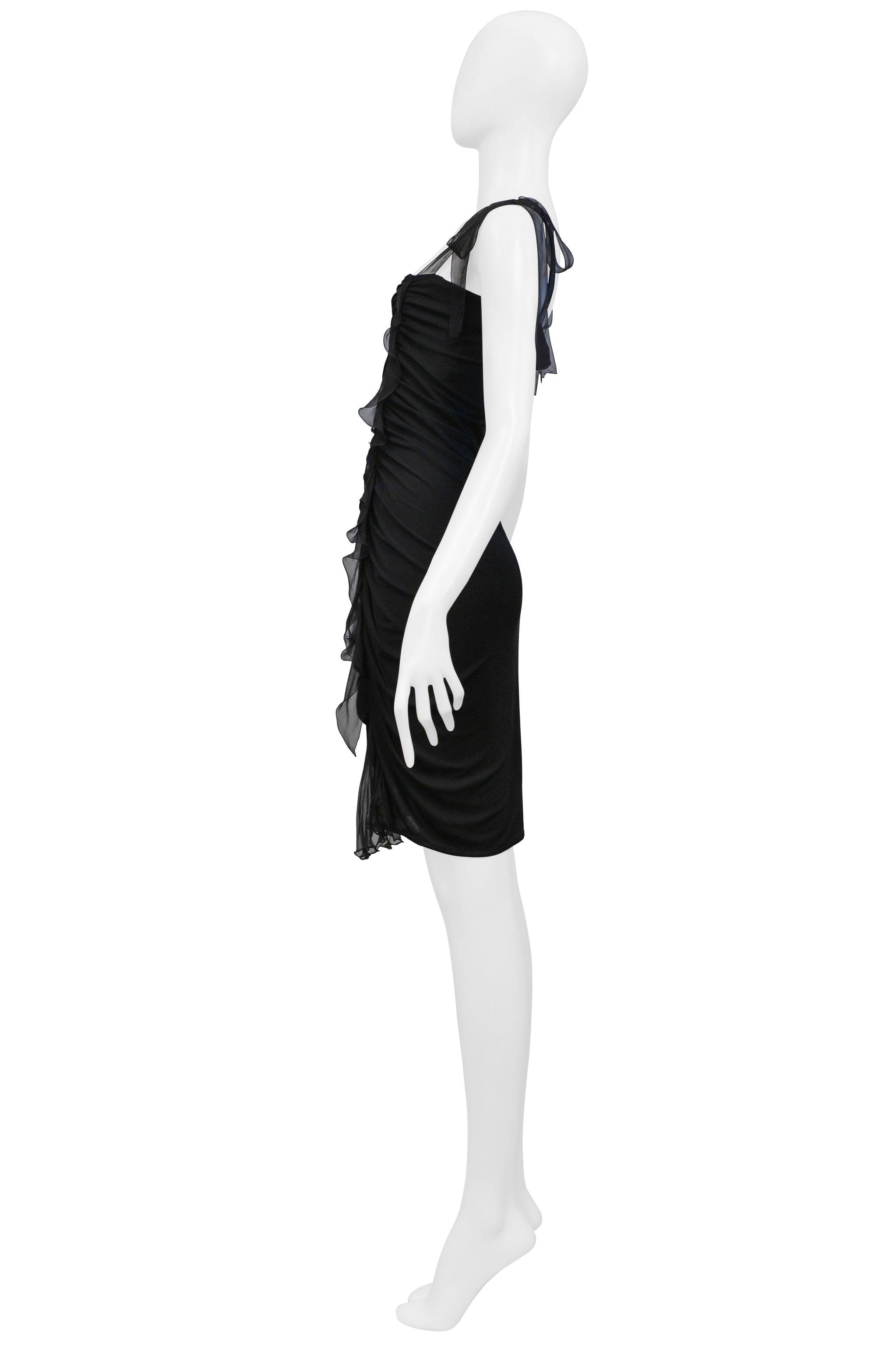 UNGARO BY GIAMBATTISTA VALLI BLACK SILK RUCHED DRESS 2003