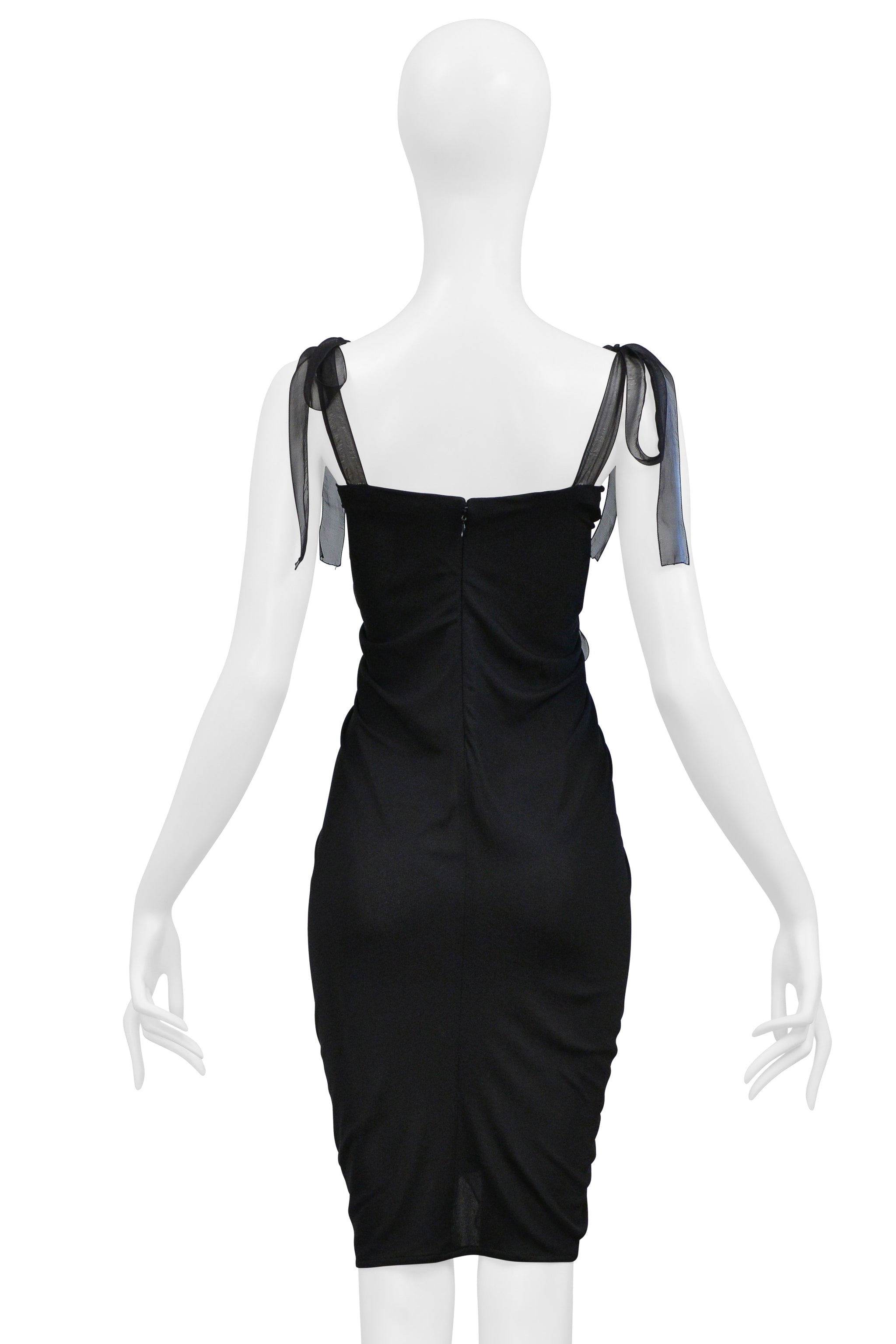 UNGARO BY GIAMBATTISTA VALLI BLACK SILK RUCHED DRESS 2003