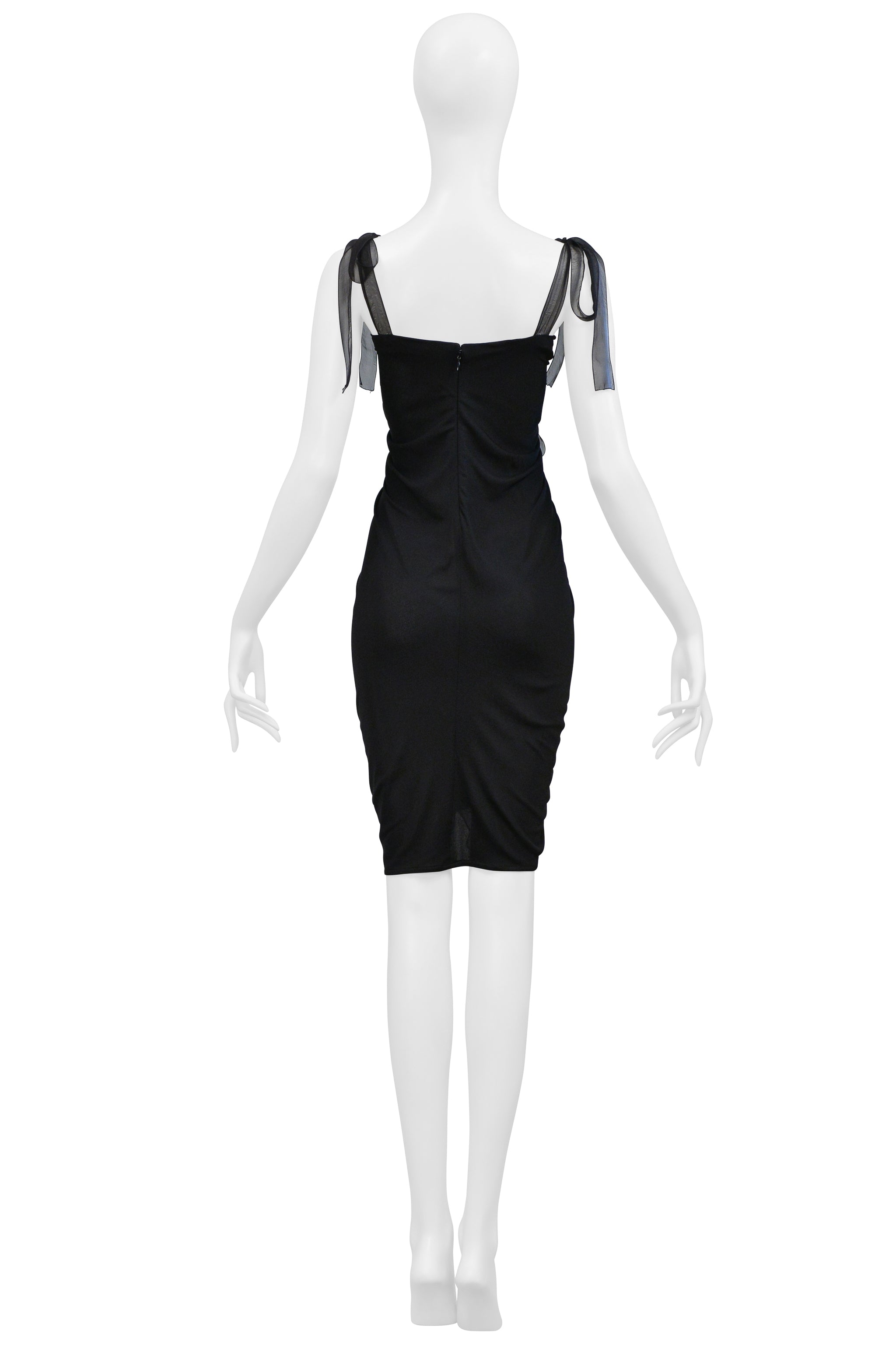 UNGARO BY GIAMBATTISTA VALLI BLACK SILK RUCHED DRESS 2003