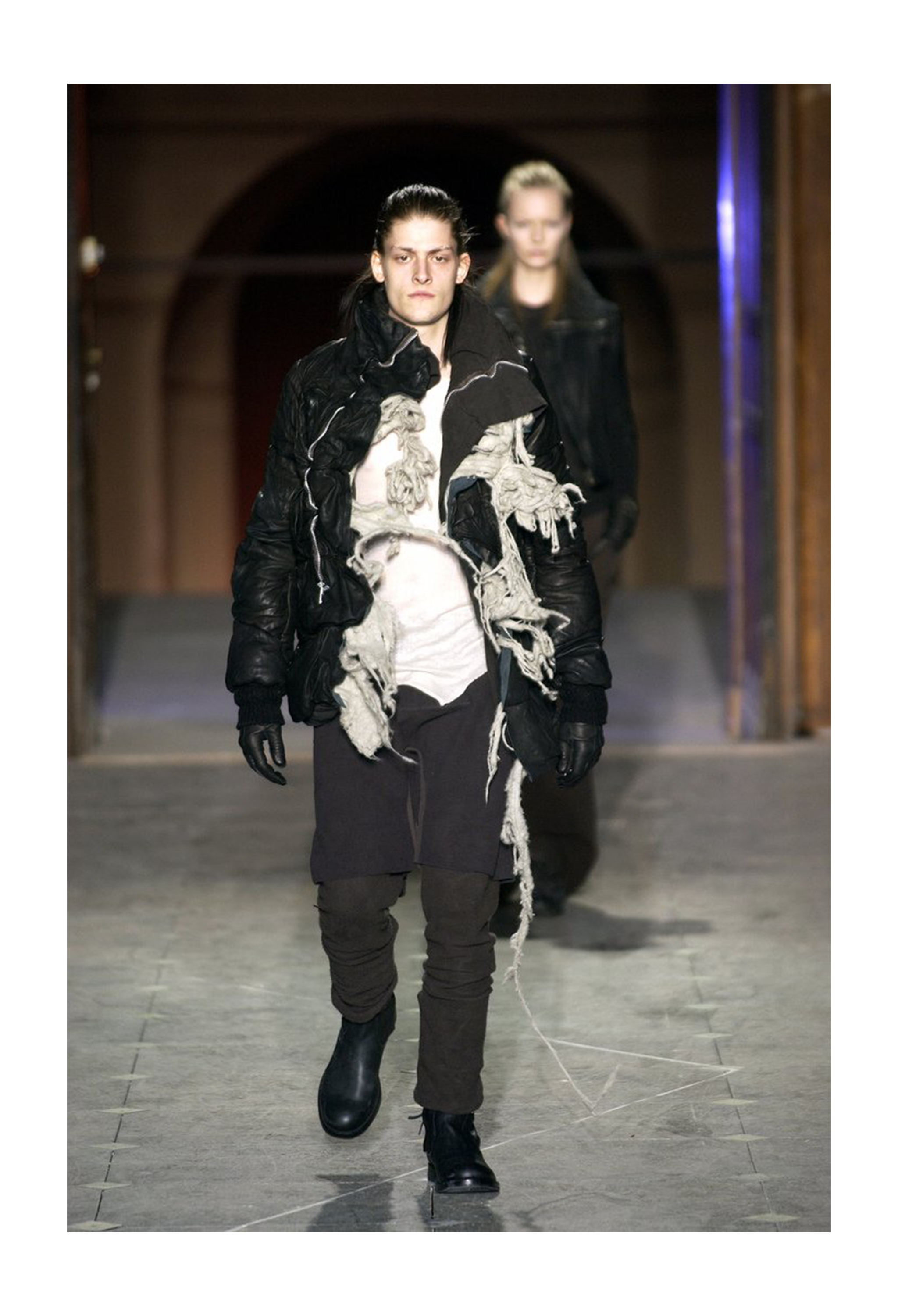 RICK OWENS BLACK LEATHER PADDED JACKET WITH  WOOL TUFTS AW 2003