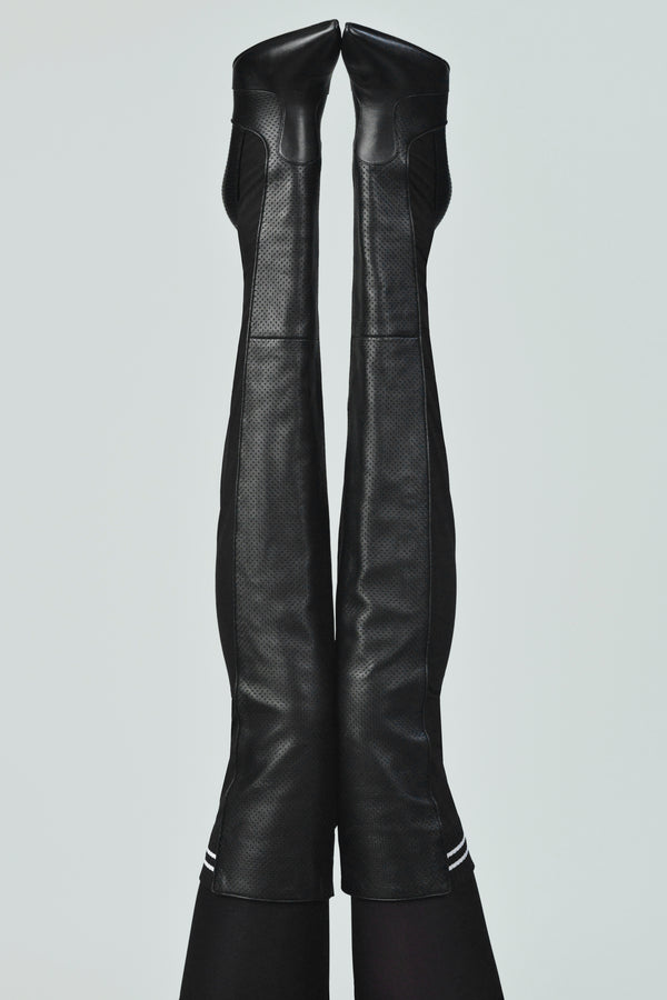 FENDI BLACK PERFORATED & MESH THIGH HIGH BOOTS 2017