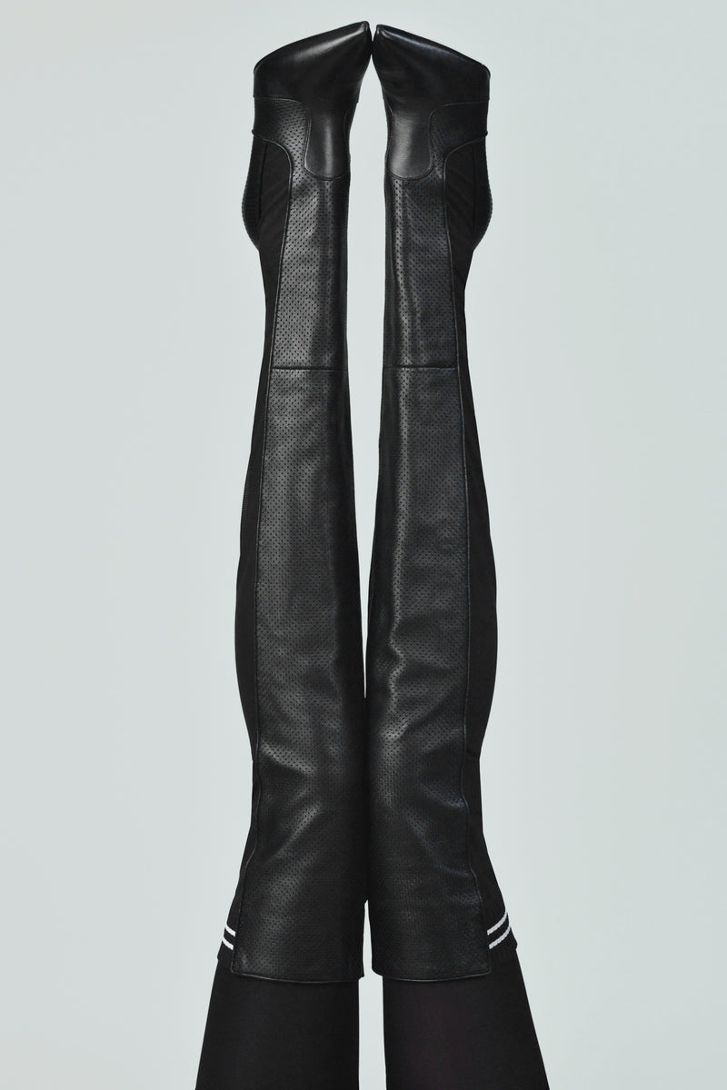 FENDI BLACK PERFORATED & MESH THIGH HIGH BOOTS 2017