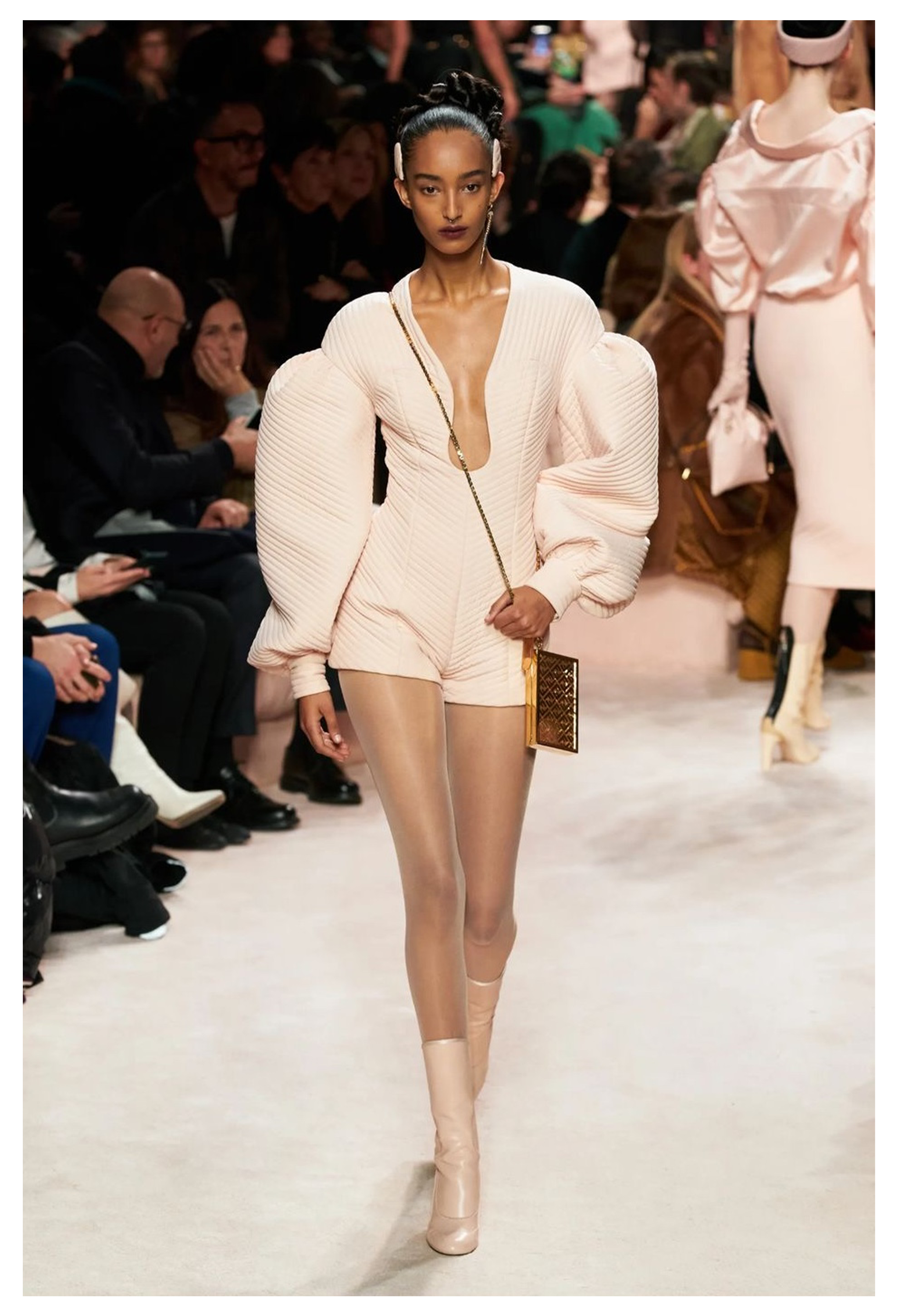 FENDI PINK PADDED ARCHITECTURAL MINI ROMPER 2020