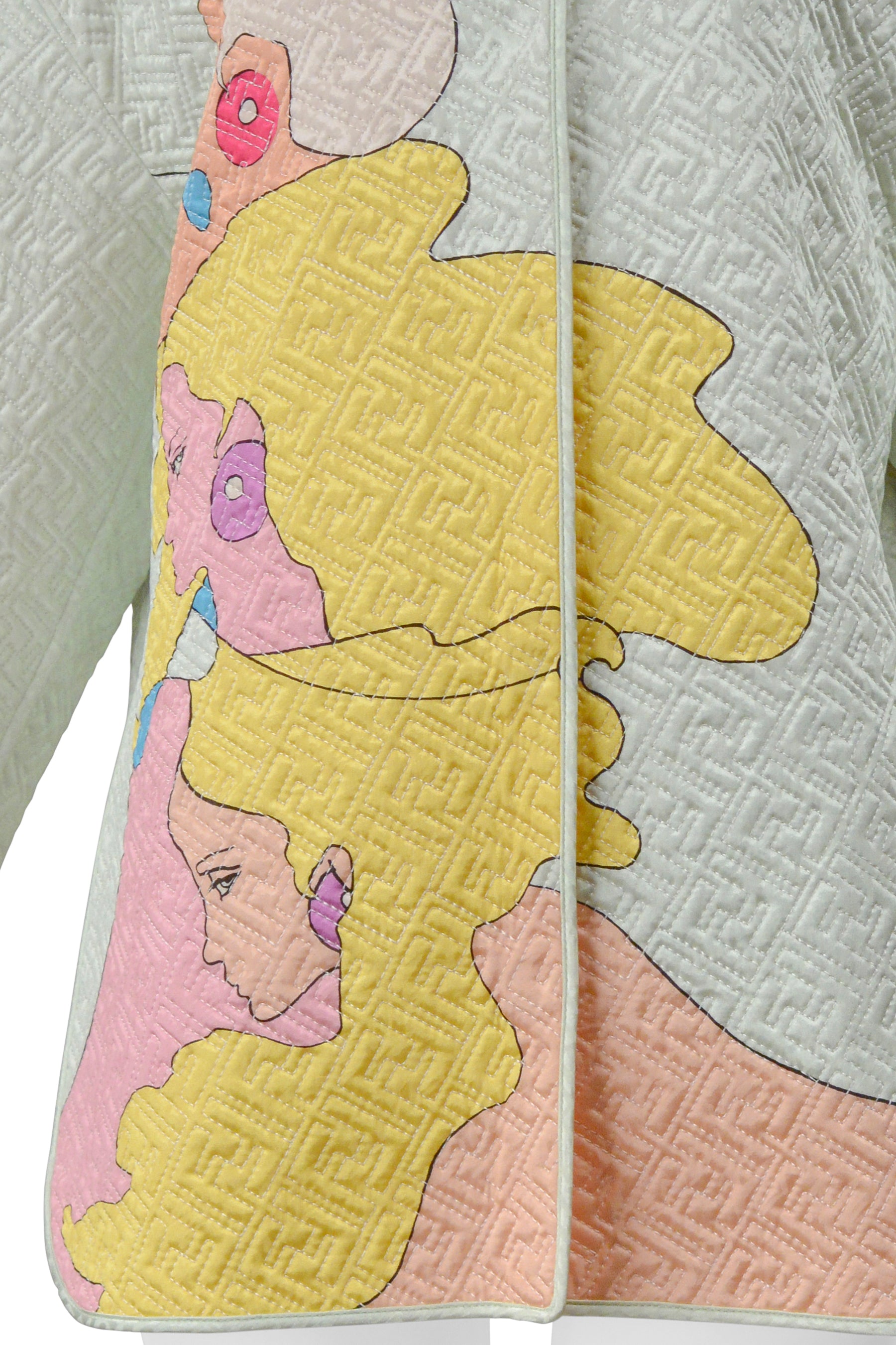 FENDI QUILTED MINT JACKET WITH THREE FACES PRINT 2022