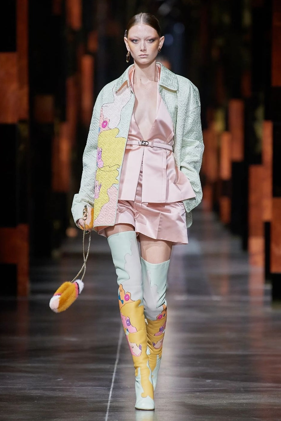 FENDI QUILTED MINT JACKET WITH THREE FACES PRINT 2022