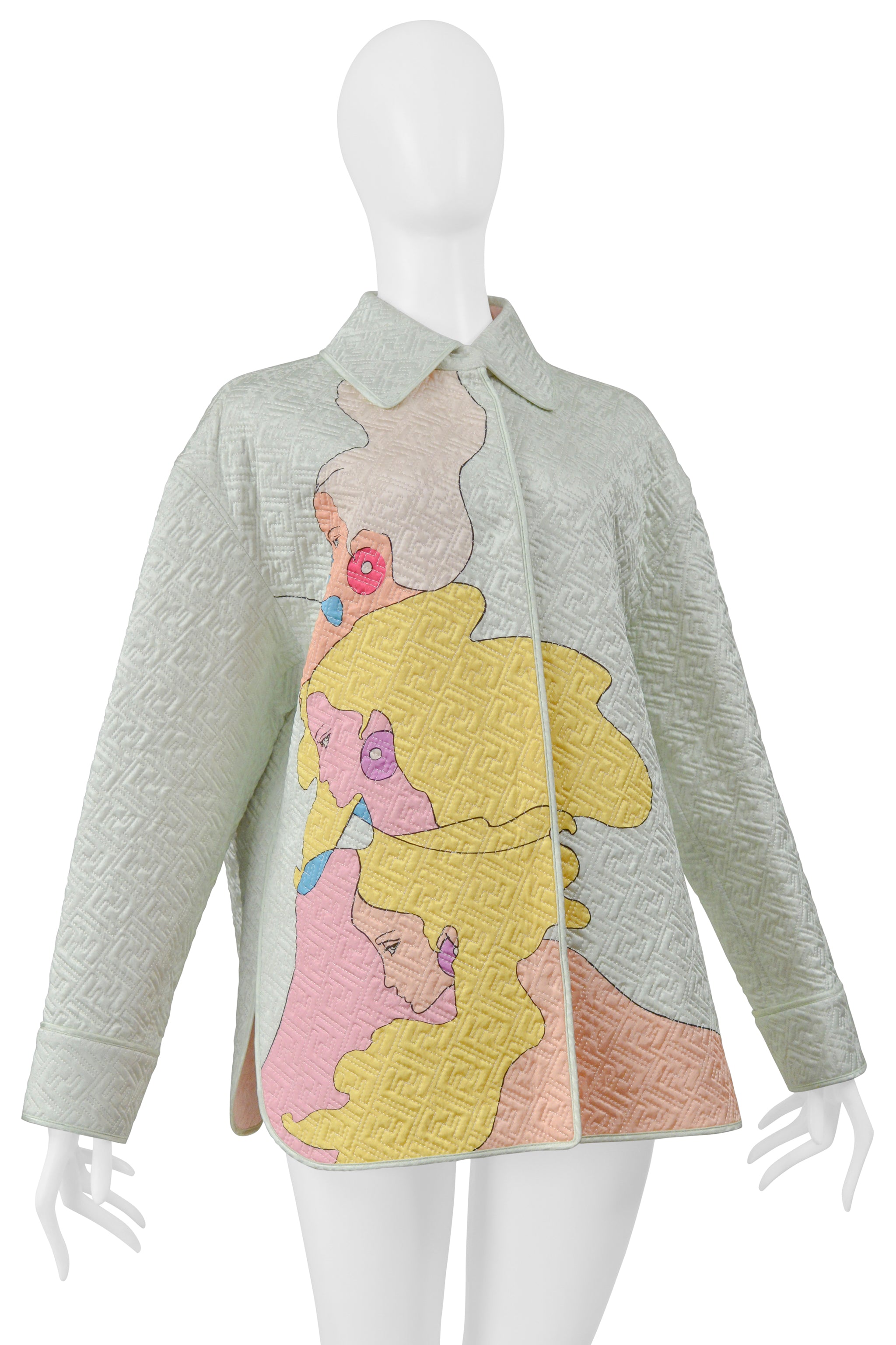 FENDI QUILTED MINT JACKET WITH THREE FACES PRINT 2022
