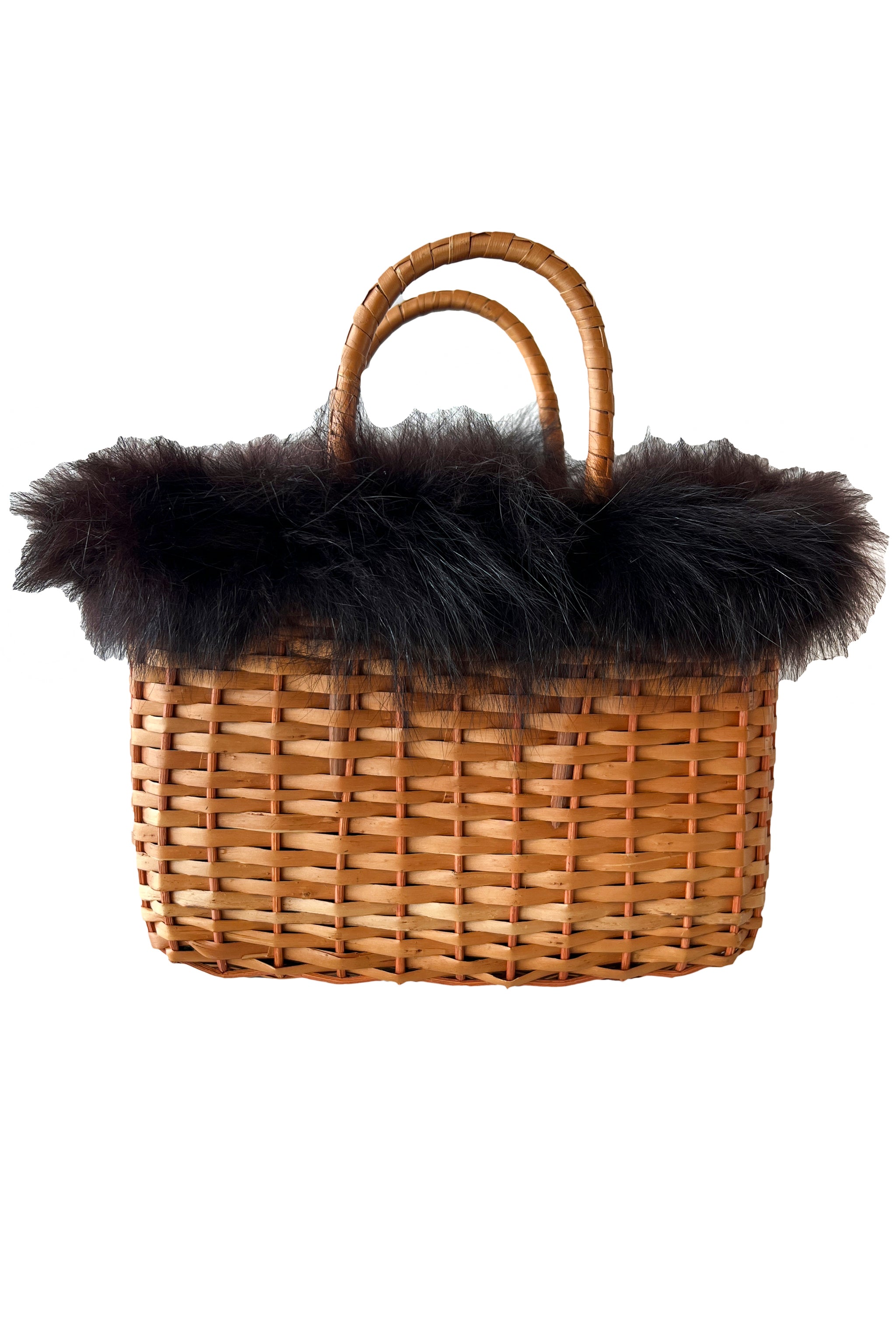 FENDI BLACK FUR WOVEN BAG