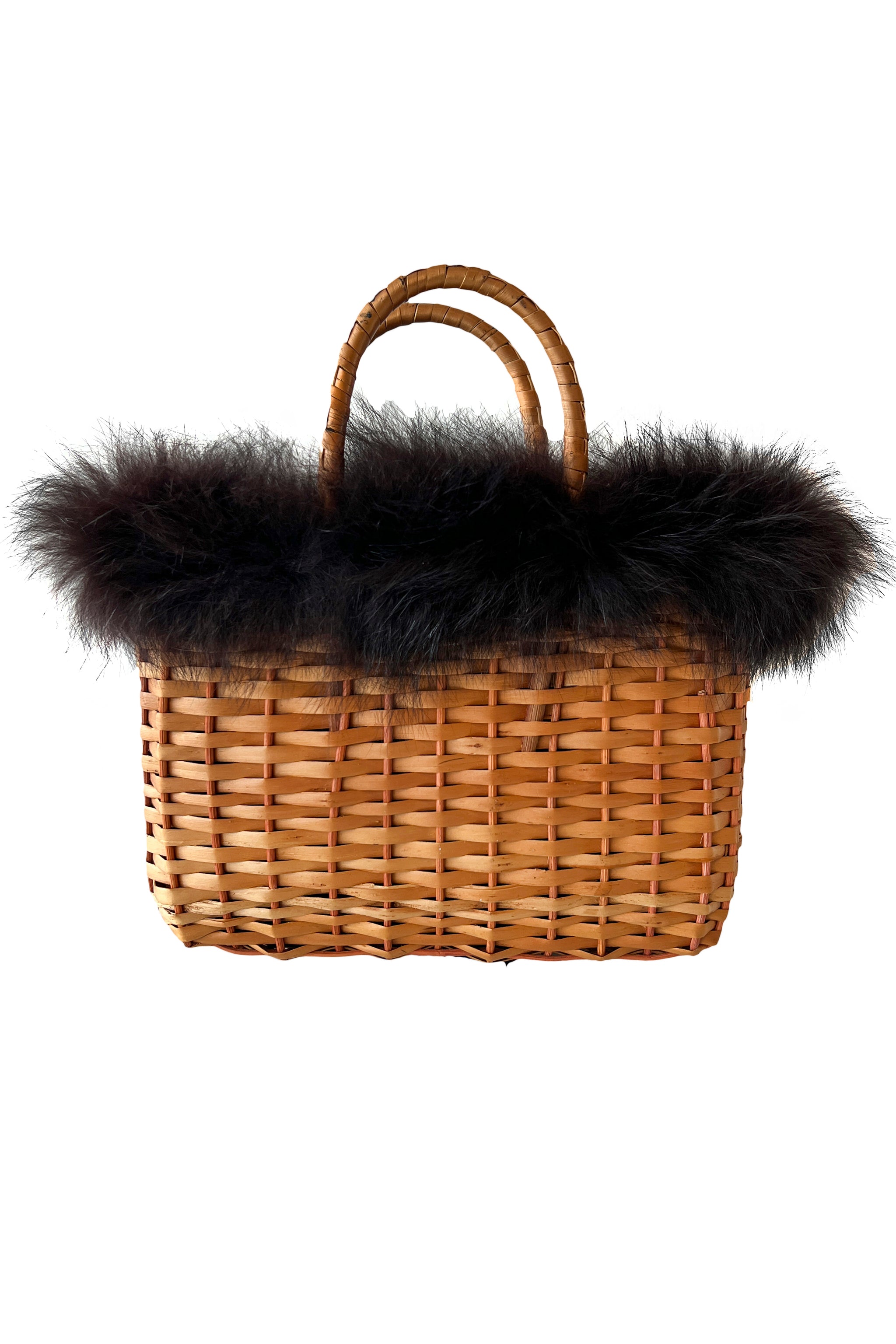 FENDI BLACK FUR WOVEN BAG