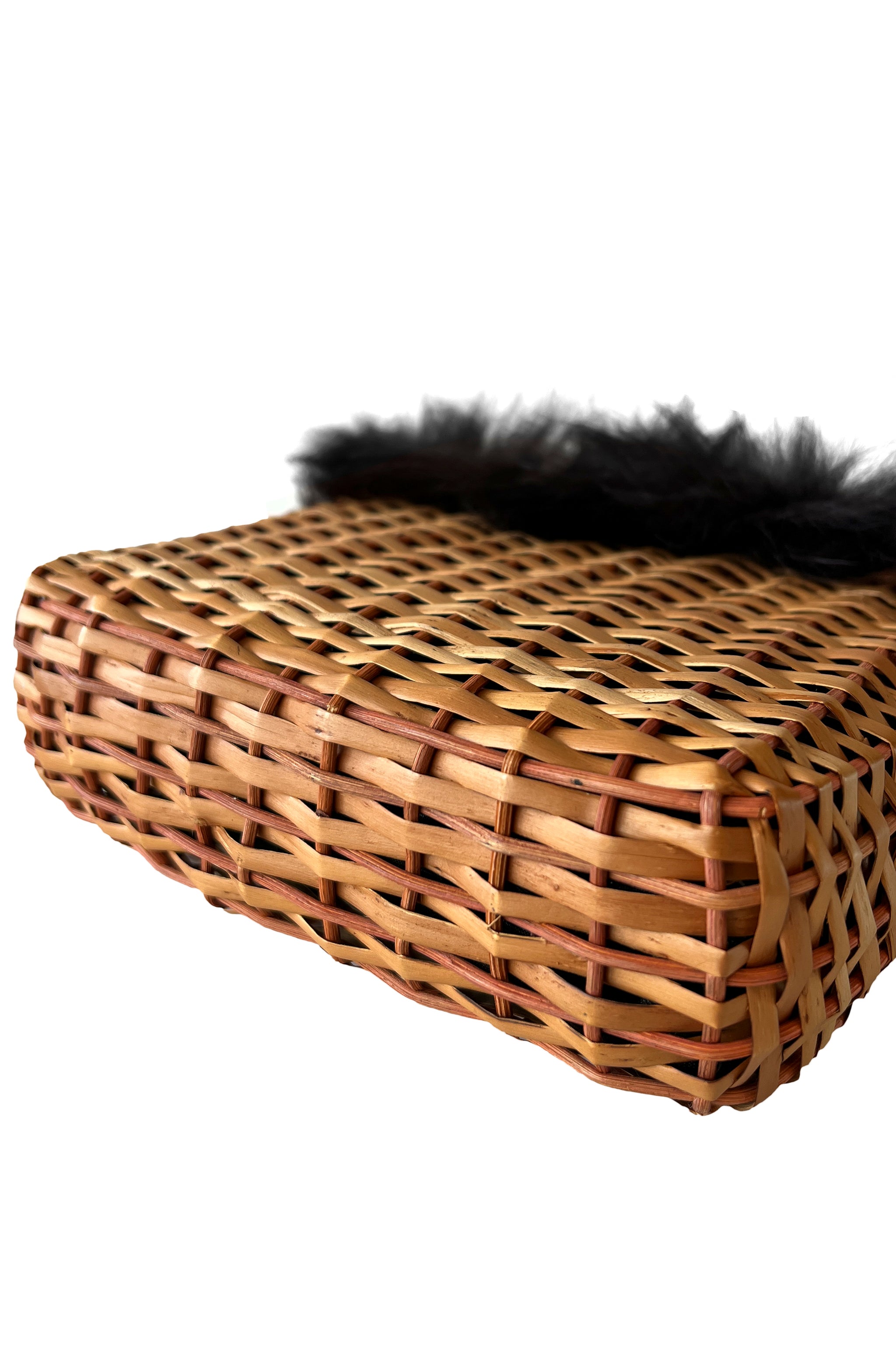 FENDI BLACK FUR WOVEN BAG