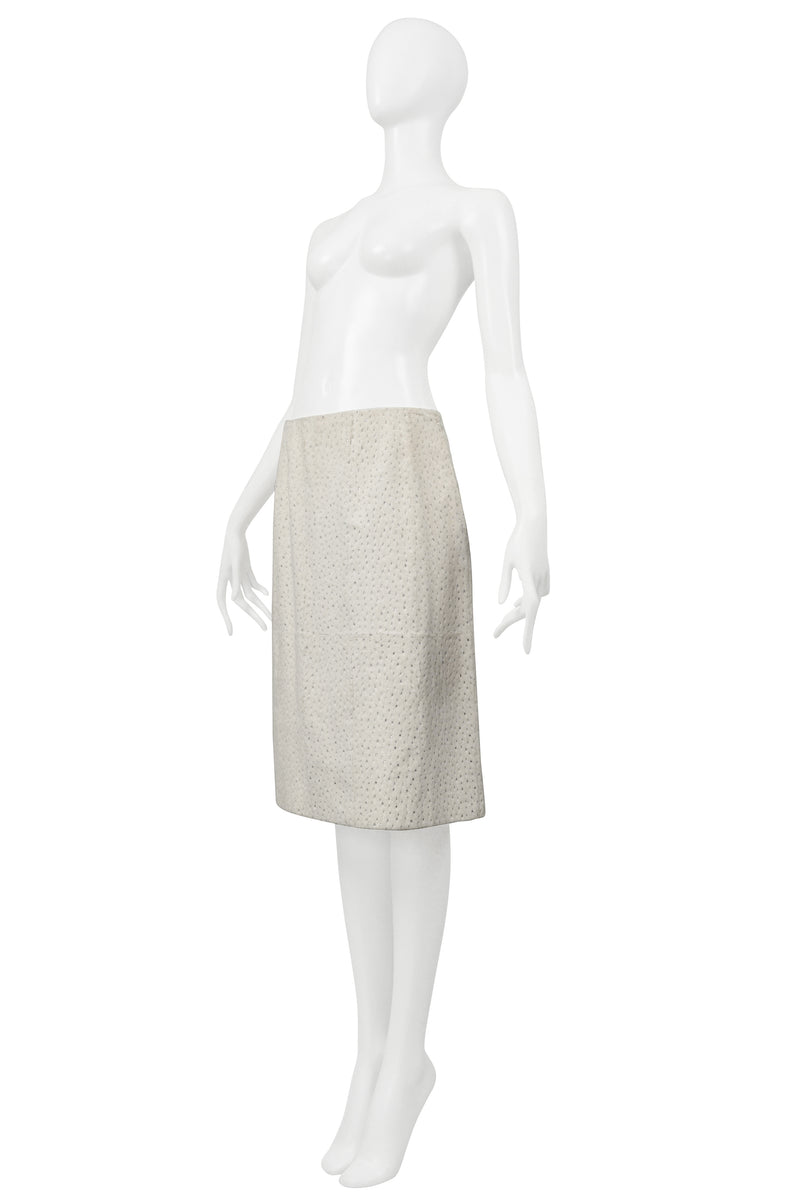 FENDI BY KARL LAGERFELD WHITE FUR SKIRT WITH SWAROVSKI CRYSTALS 1999