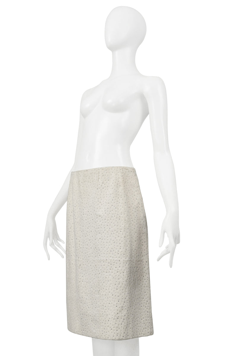 FENDI BY KARL LAGERFELD WHITE FUR SKIRT WITH SWAROVSKI CRYSTALS 1999