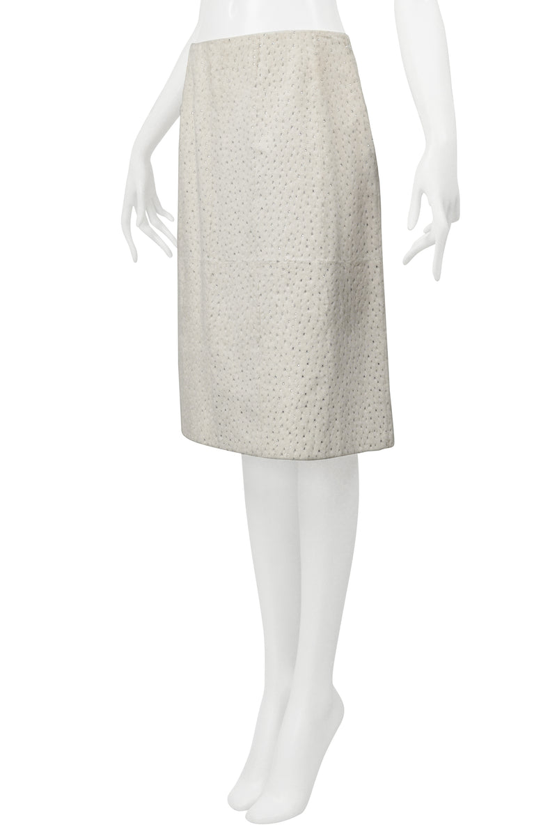 FENDI BY KARL LAGERFELD WHITE FUR SKIRT WITH SWAROVSKI CRYSTALS 1999